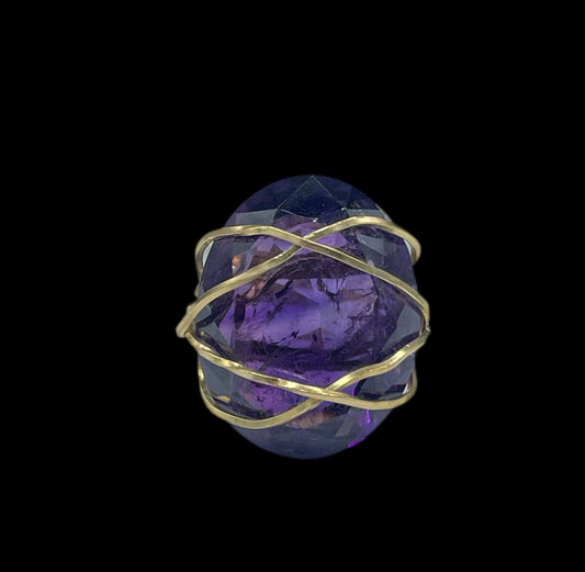 33.31 Carat Natural Zambian Amethyst 14k Gold Filled Wire Wrapped Ring (Size 7)