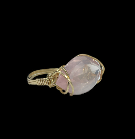 35.81 Carat Natural Rose Quartz Marquise Cut 14k Gold Filled Wire Wrapped Ring (Size 8.5)