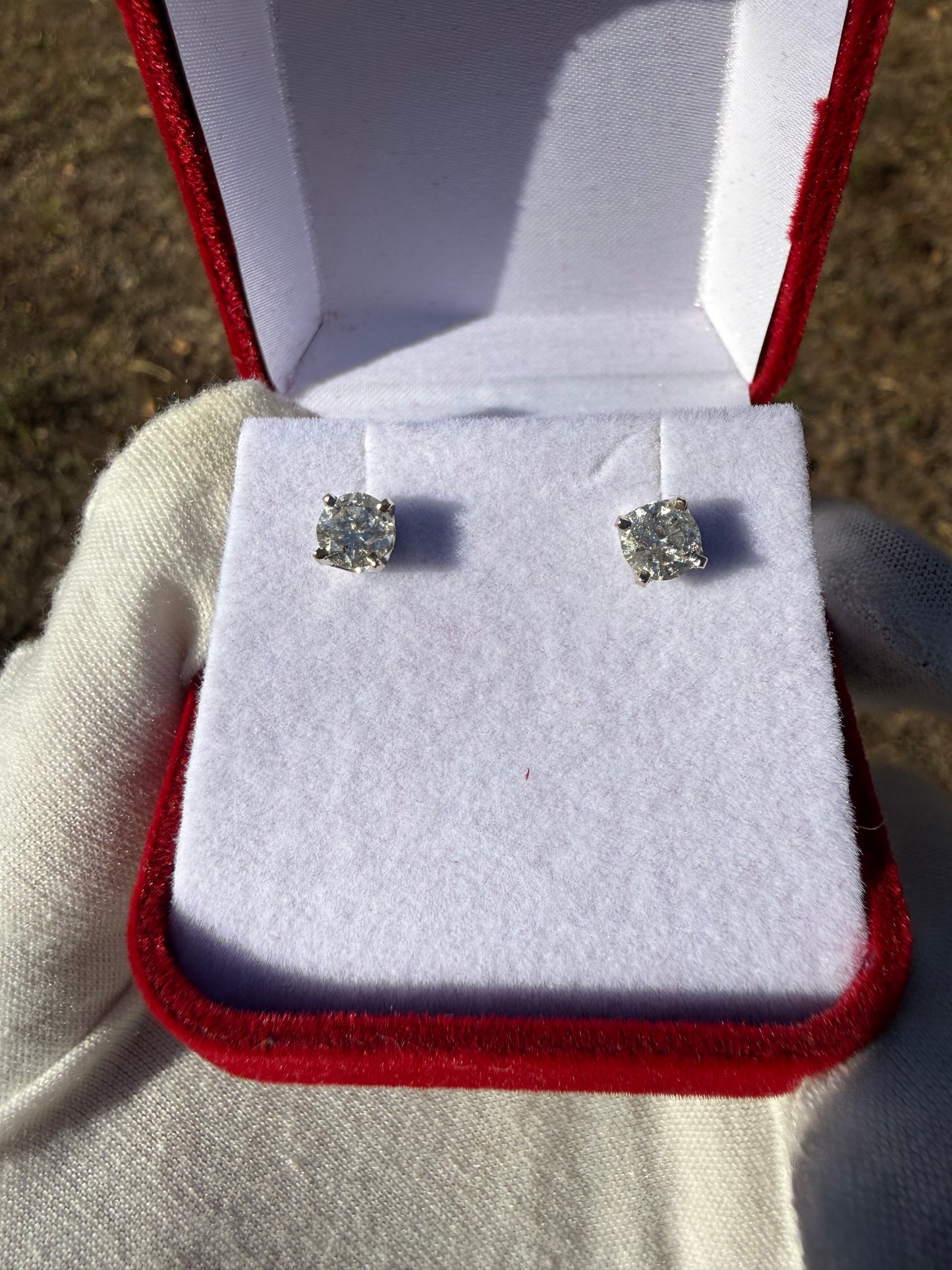 1.30 Carat Total Natural Diamond Stud Earrings | 14K White Gold | Screw Backs