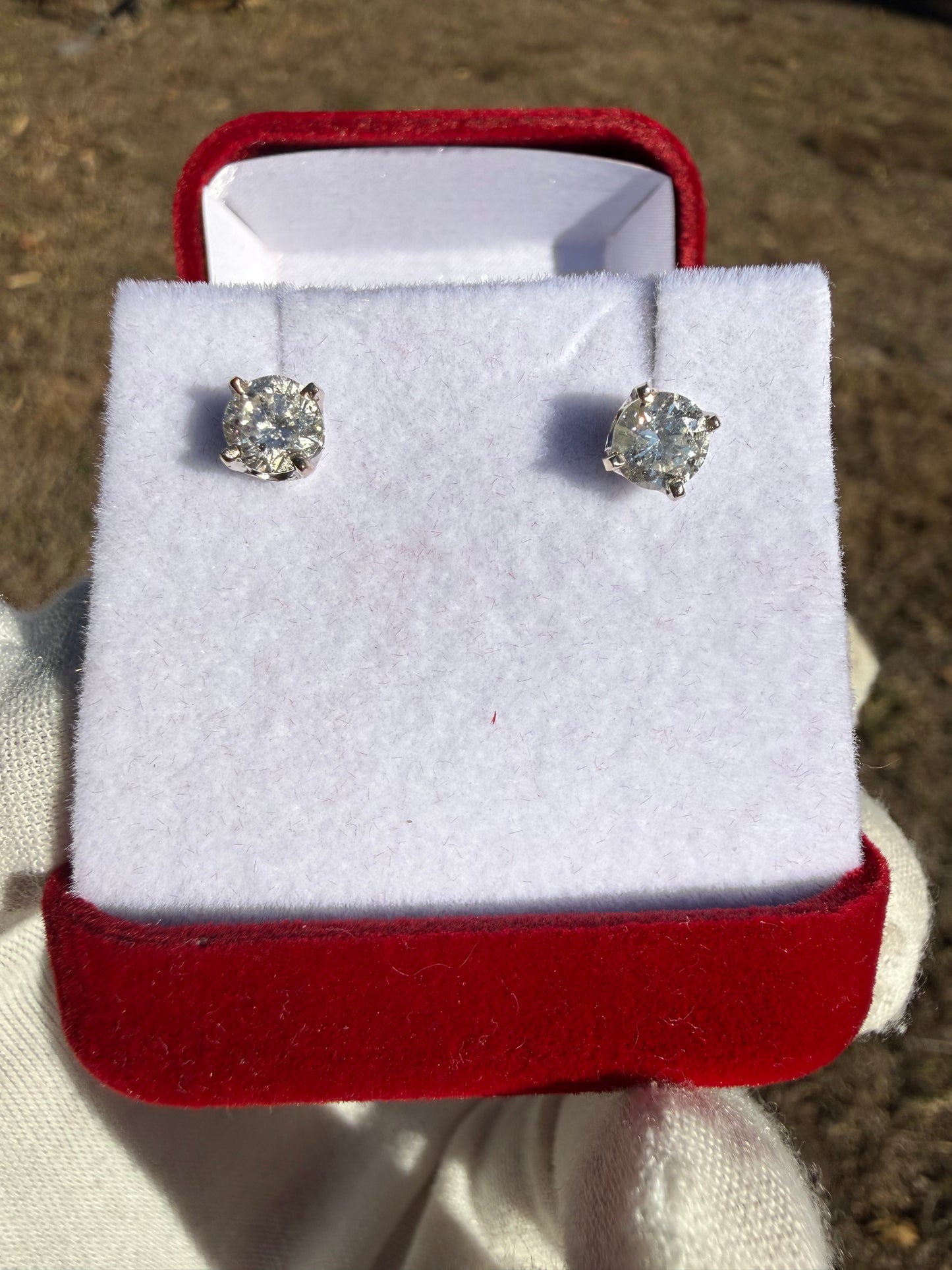 1.30 Carat Total Natural Diamond Stud Earrings | 14K White Gold | Screw Backs
