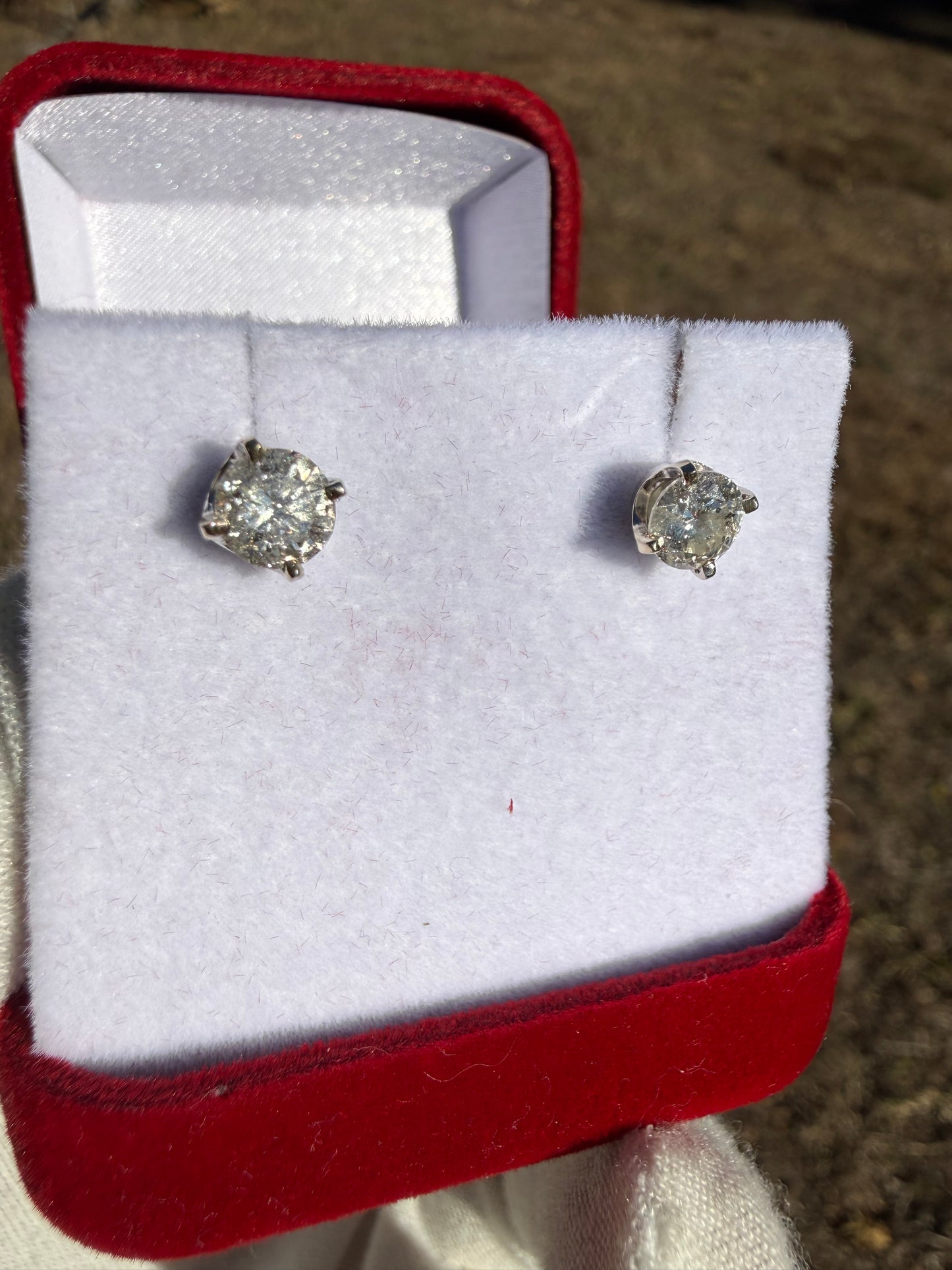 1.30 Carat Total Natural Diamond Stud Earrings | 14K White Gold | Screw Backs