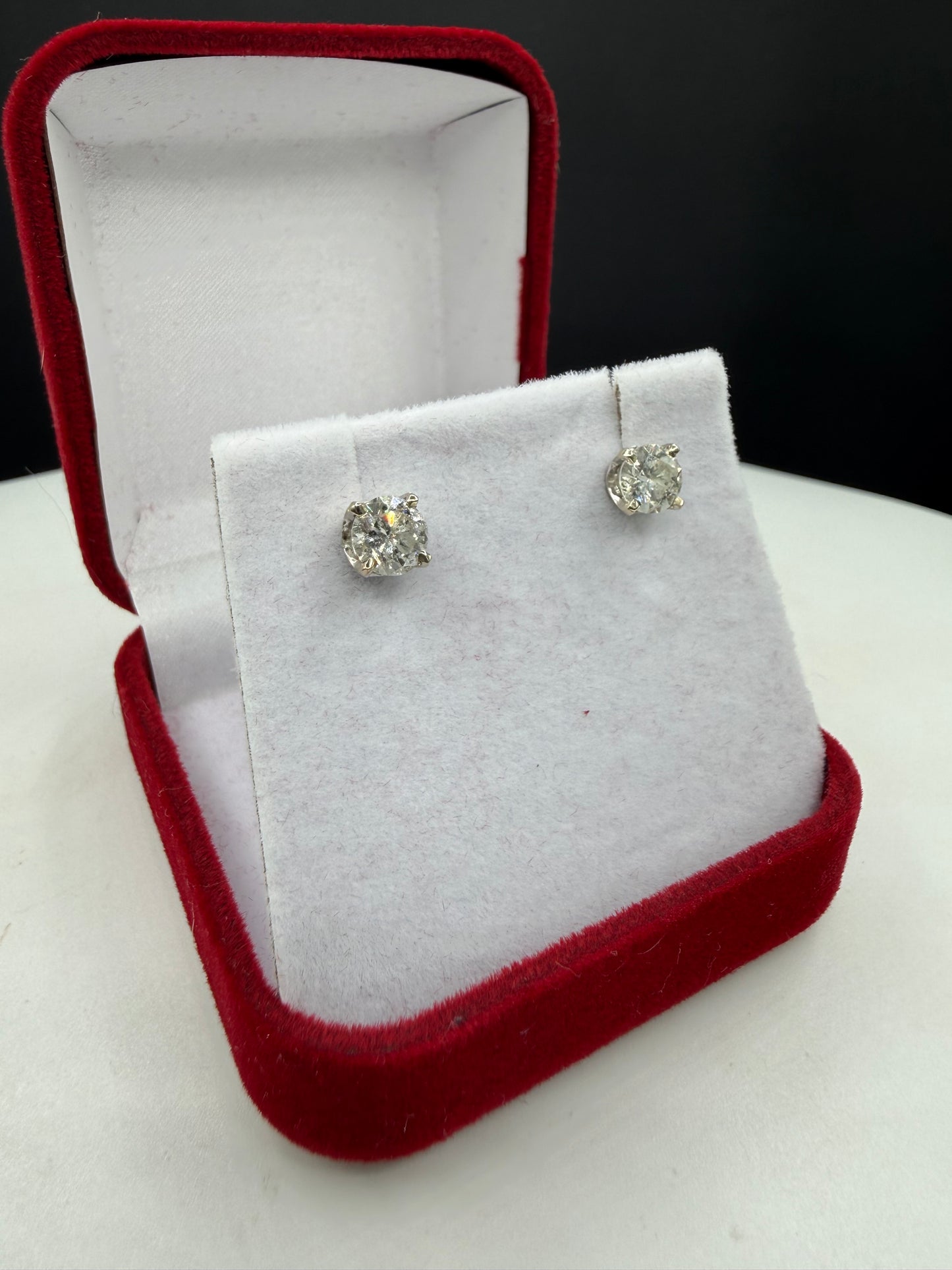 1.30 Carat Total Natural Diamond Stud Earrings | 14K White Gold | Screw Backs