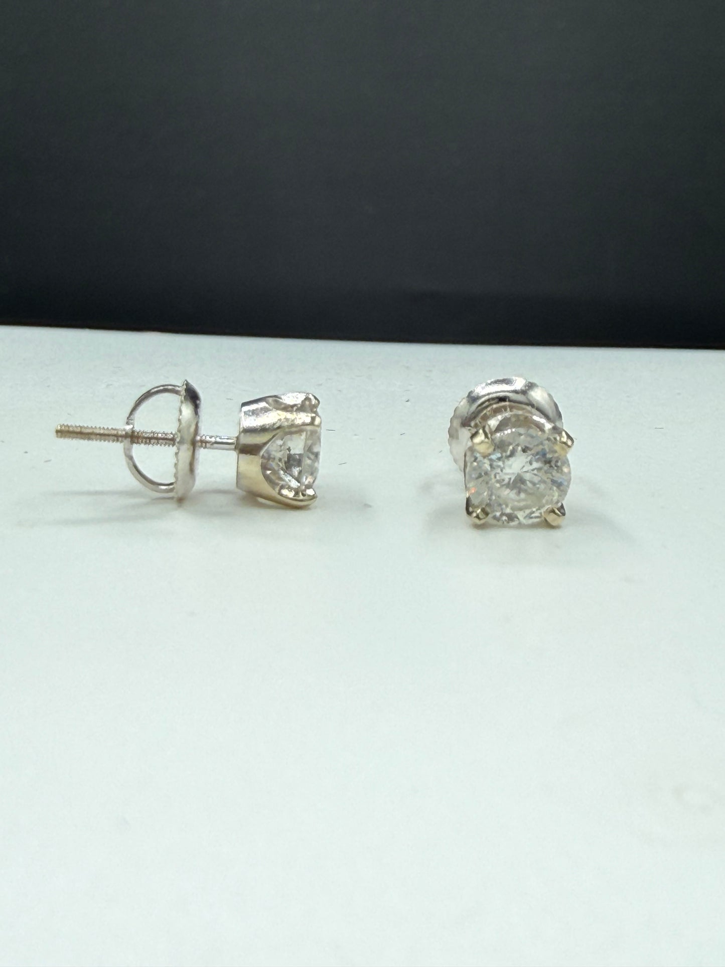 1.30 Carat Total Natural Diamond Stud Earrings | 14K White Gold | Screw Backs