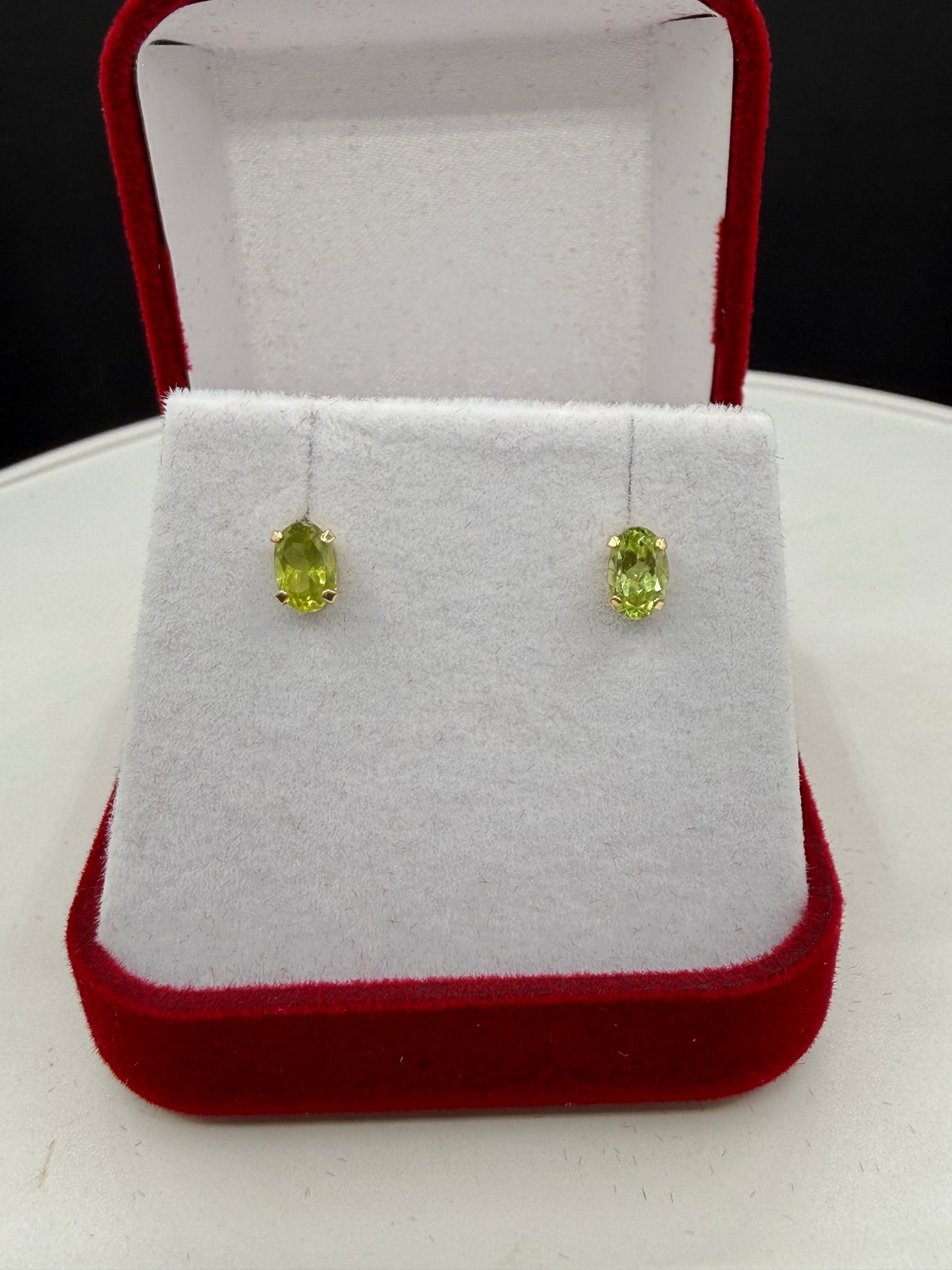 0.90 CTW Natural Peridot 14K Gold Stud Earrings | Oval Cut | Hypoallergenic Backs
