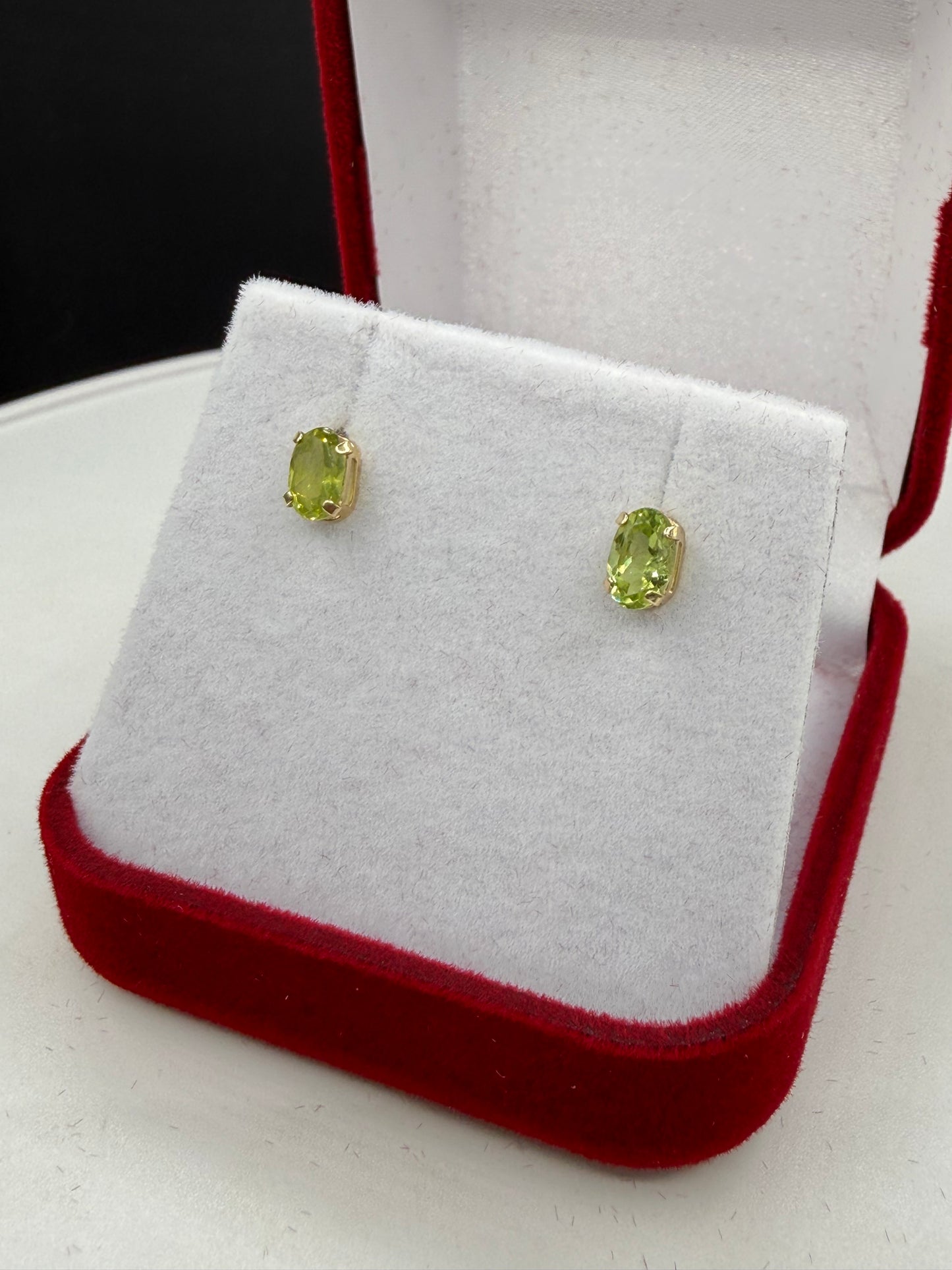 0.90 CTW Natural Peridot 14K Gold Stud Earrings | Oval Cut | Hypoallergenic Backs