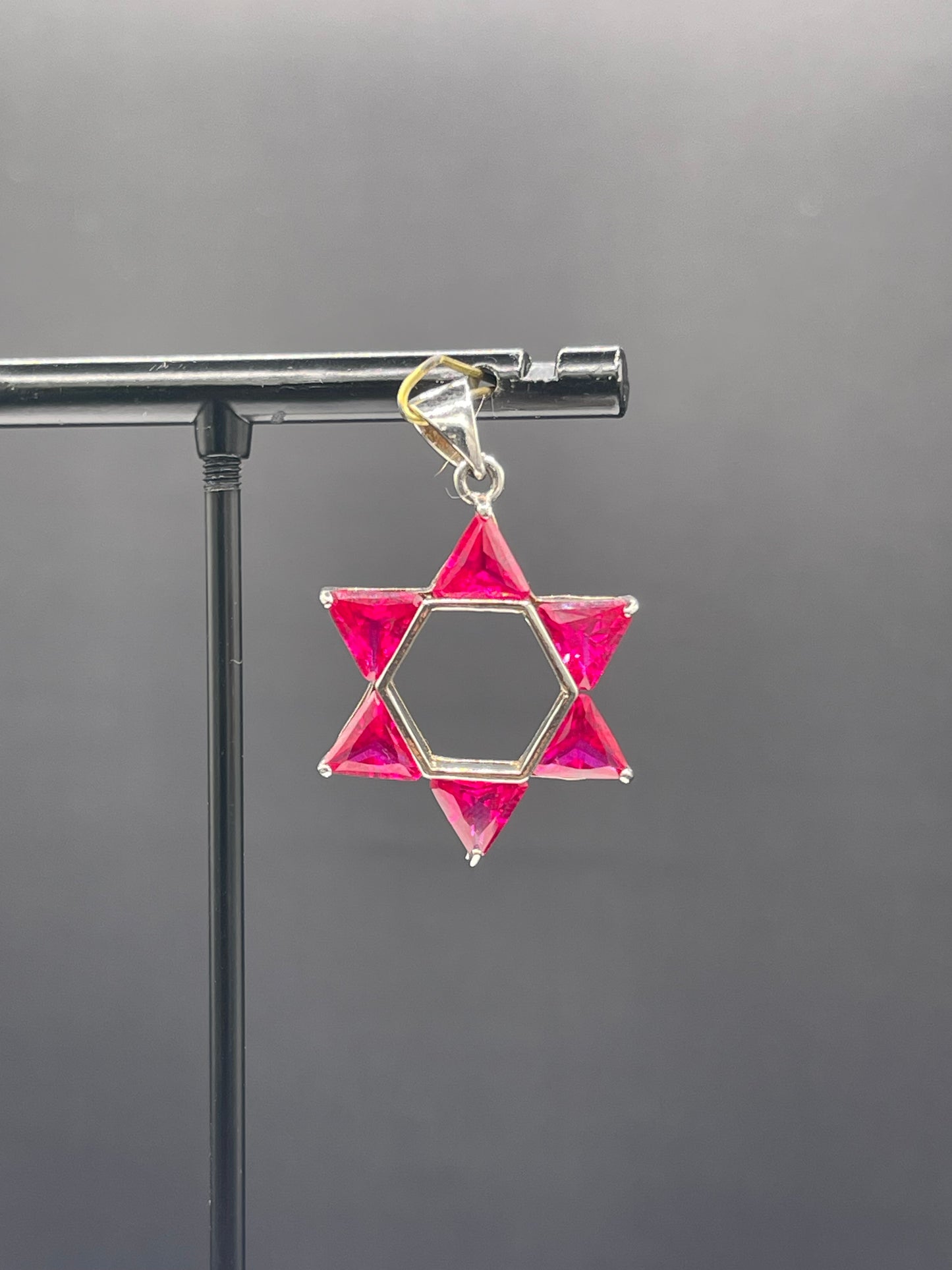 Lab Grown Ruby Sterling Silver Star Of David Pendant