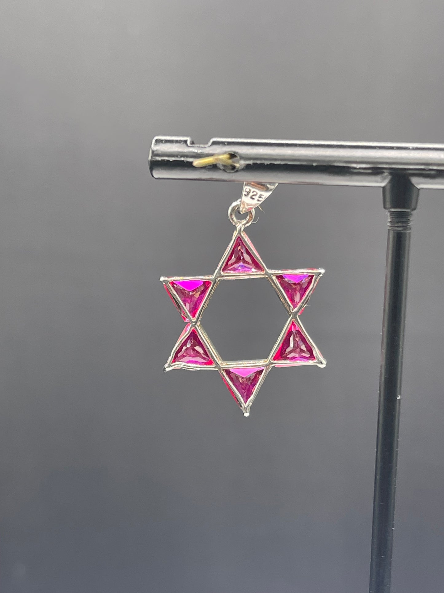 Lab Grown Ruby Sterling Silver Star Of David Pendant