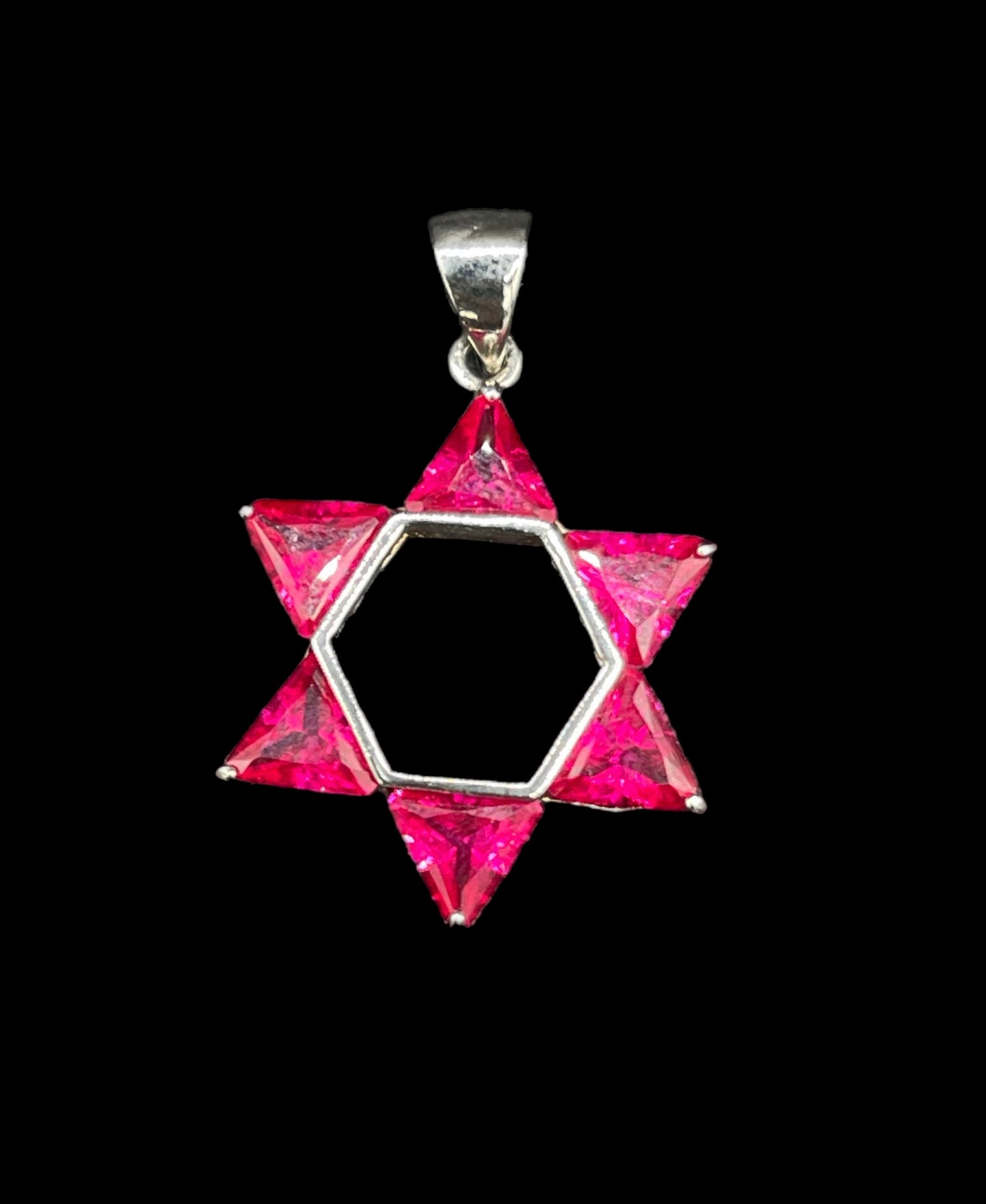 Lab Grown Ruby Sterling Silver Star Of David Pendant