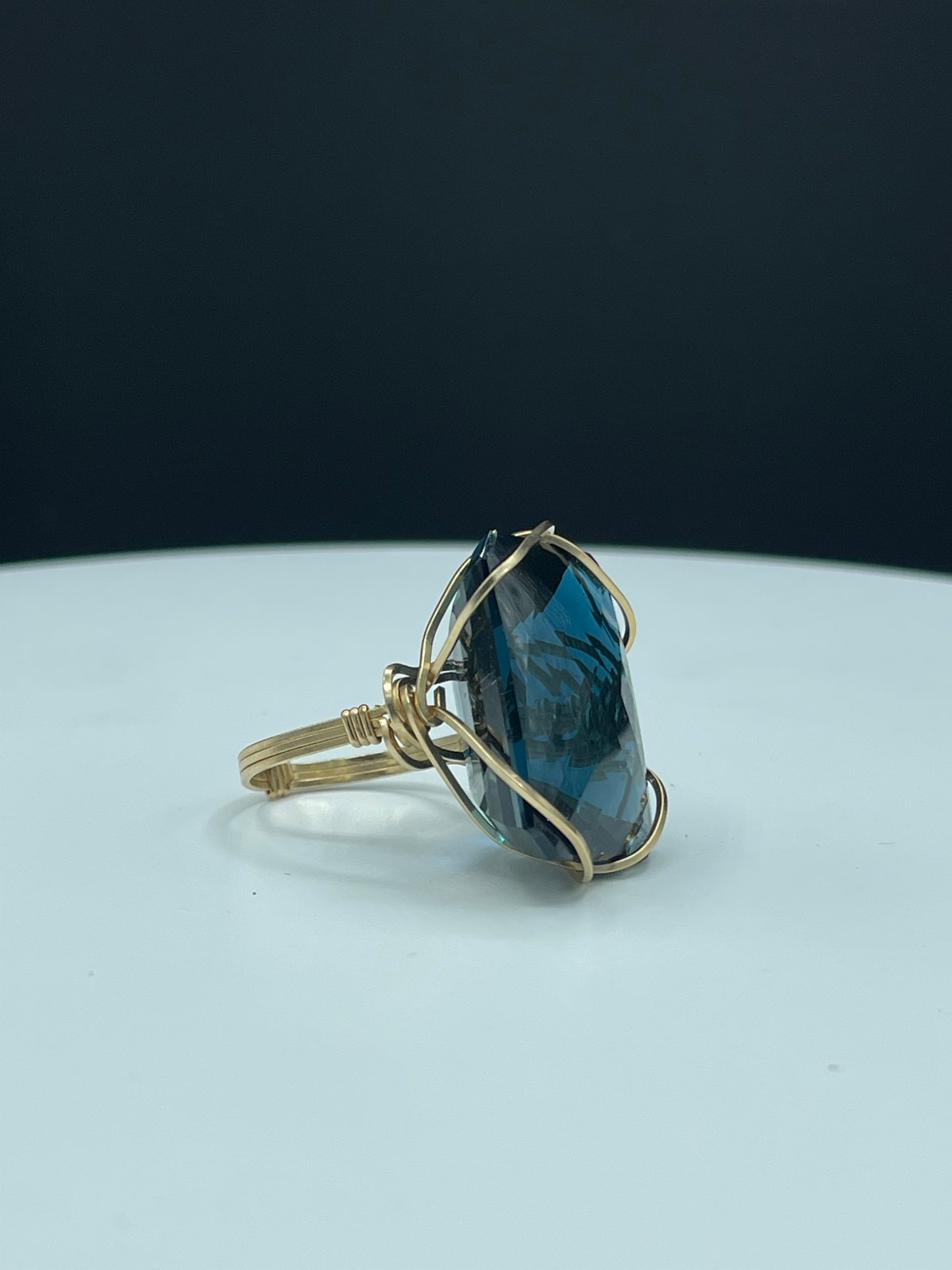 56 Carat Super London Blue Topaz 14k Gold Filled Wire Wrapped Ring (Size 8.5)