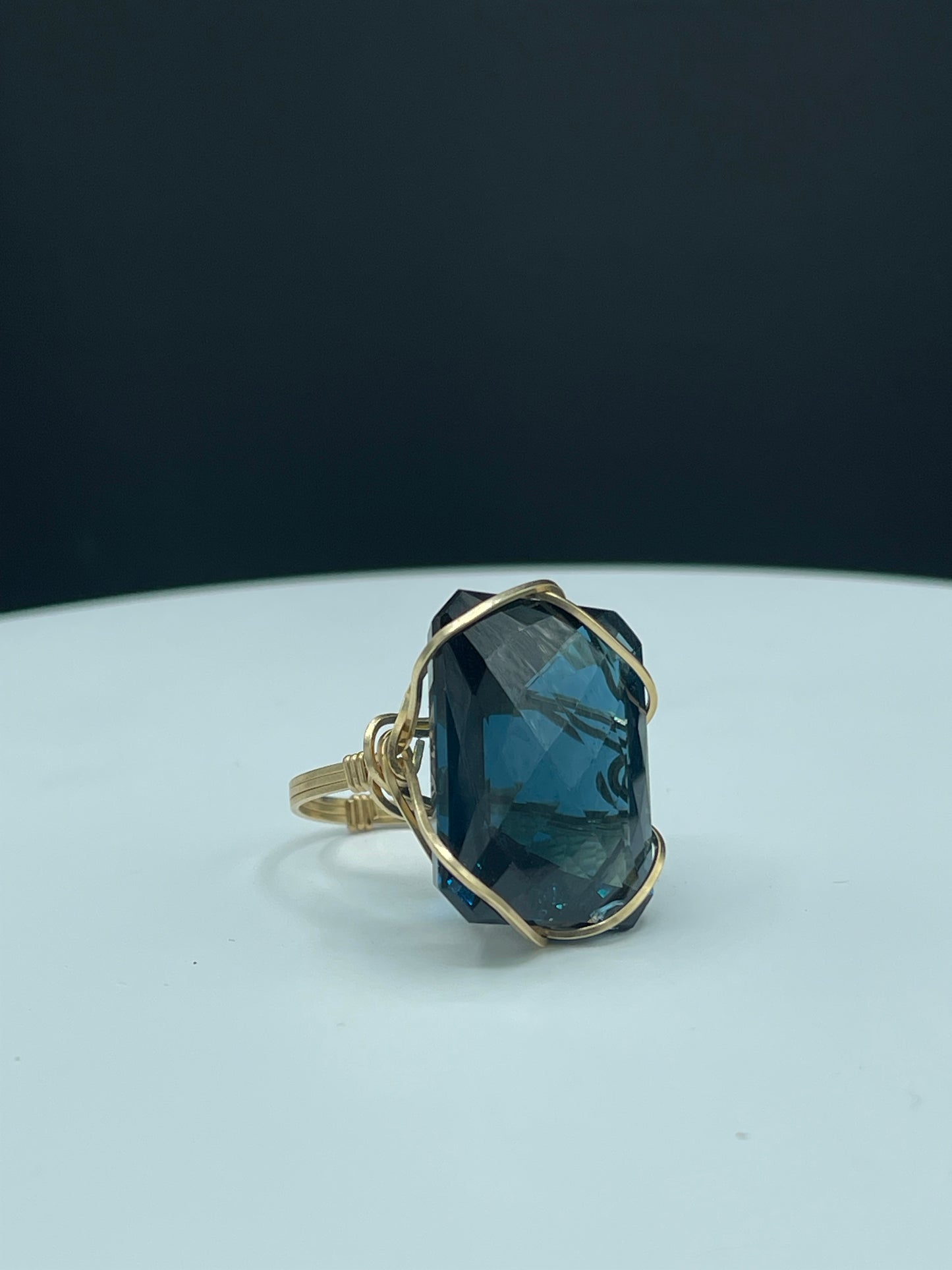 56 Carat Super London Blue Topaz 14k Gold Filled Wire Wrapped Ring (Size 8.5)