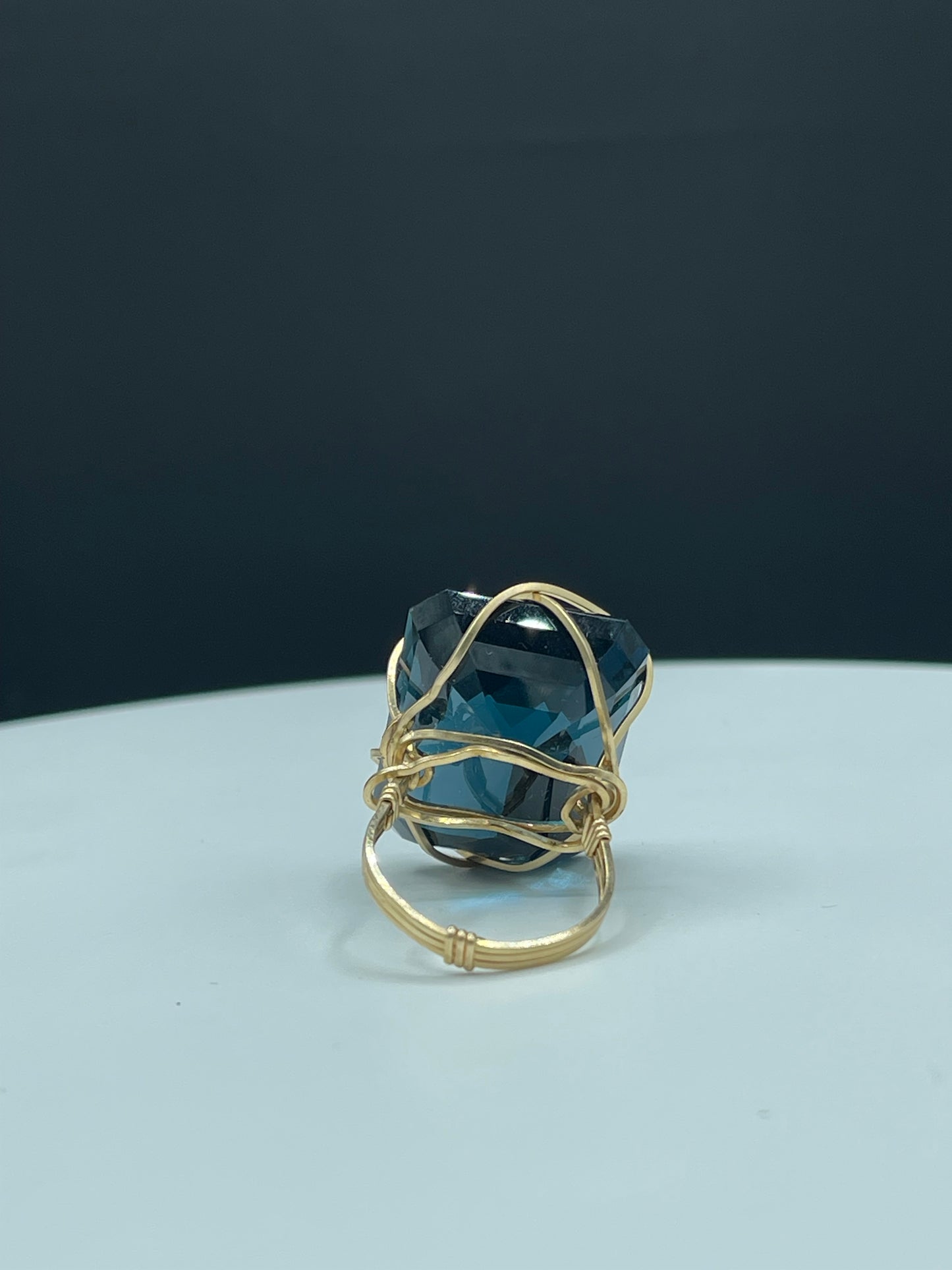 56 Carat Super London Blue Topaz 14k Gold Filled Wire Wrapped Ring (Size 8.5)