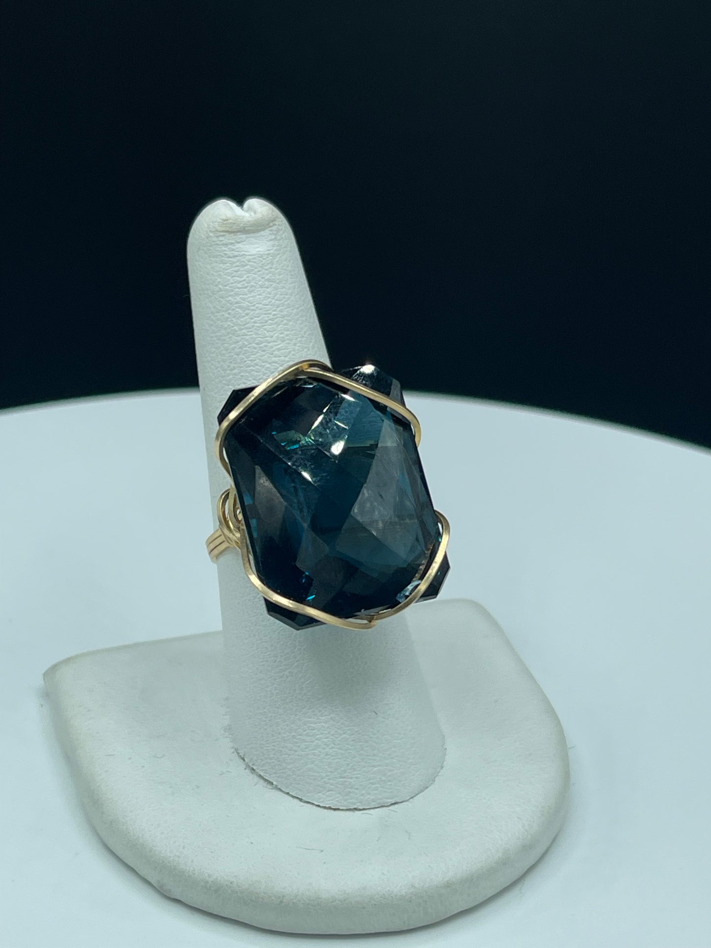 56 Carat Super London Blue Topaz 14k Gold Filled Wire Wrapped Ring (Size 8.5)