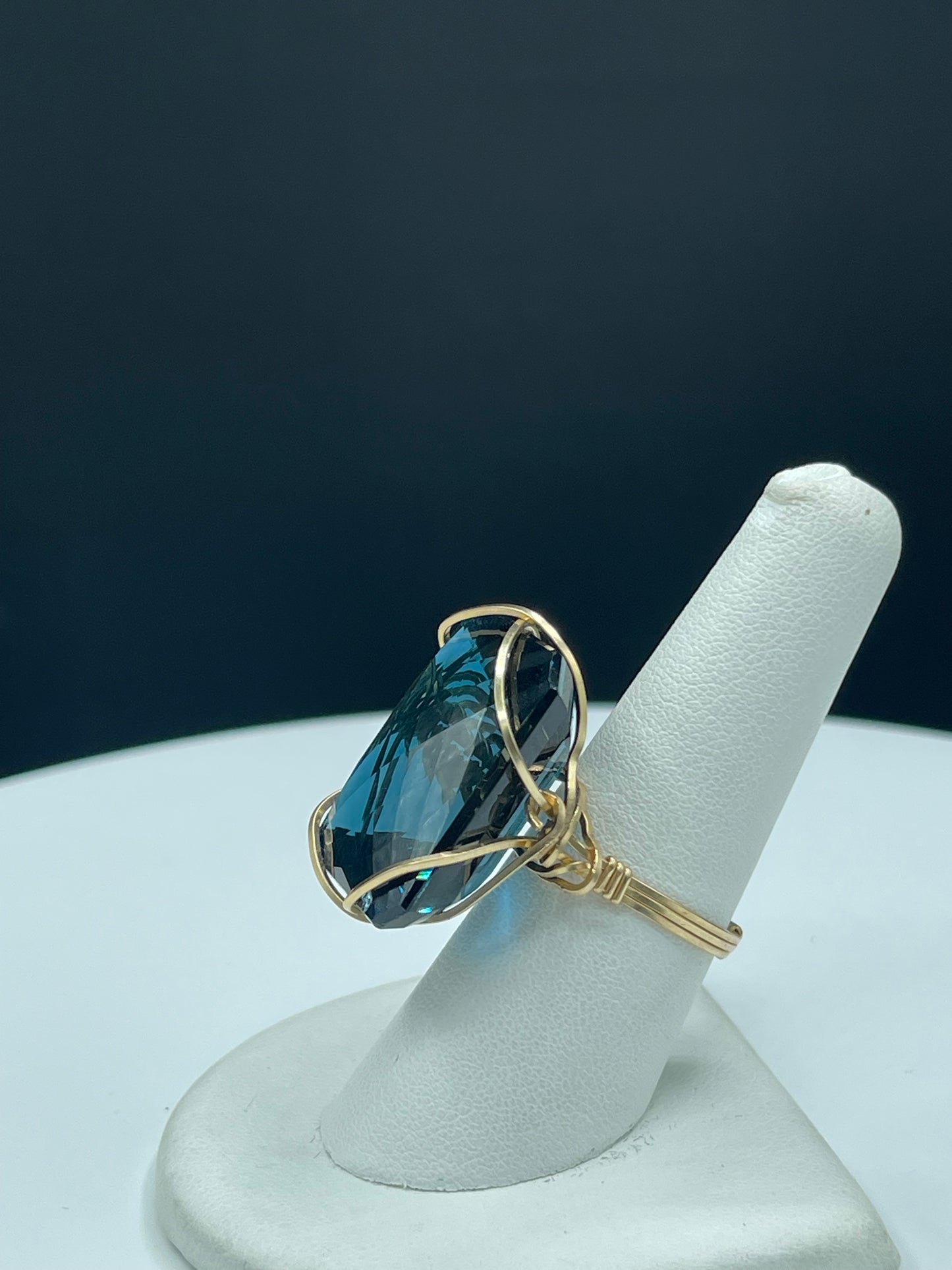 56 Carat Super London Blue Topaz 14k Gold Filled Wire Wrapped Ring (Size 8.5)