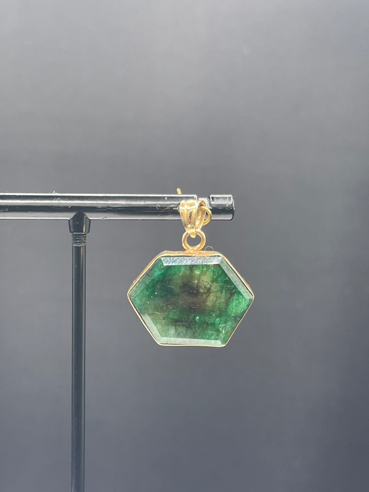 Natural Brazilian Emerald Slice 14k Yellow Gold Pendant