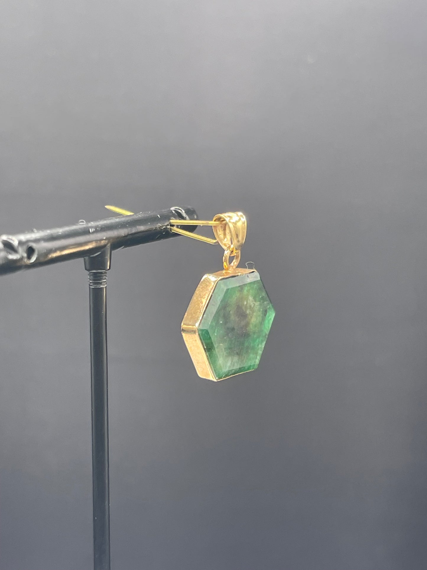 Natural Brazilian Emerald Slice 14k Yellow Gold Pendant