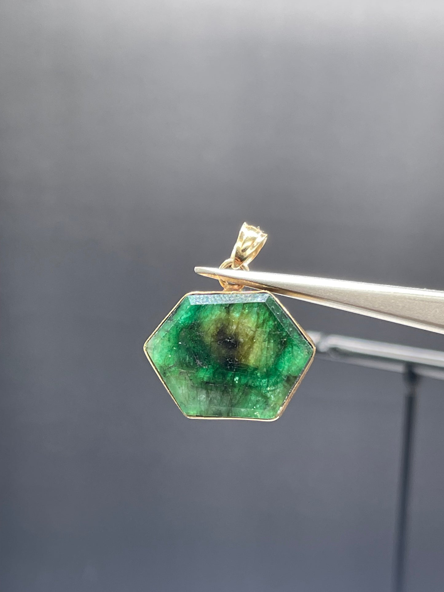 Natural Brazilian Emerald Slice 14k Yellow Gold Pendant