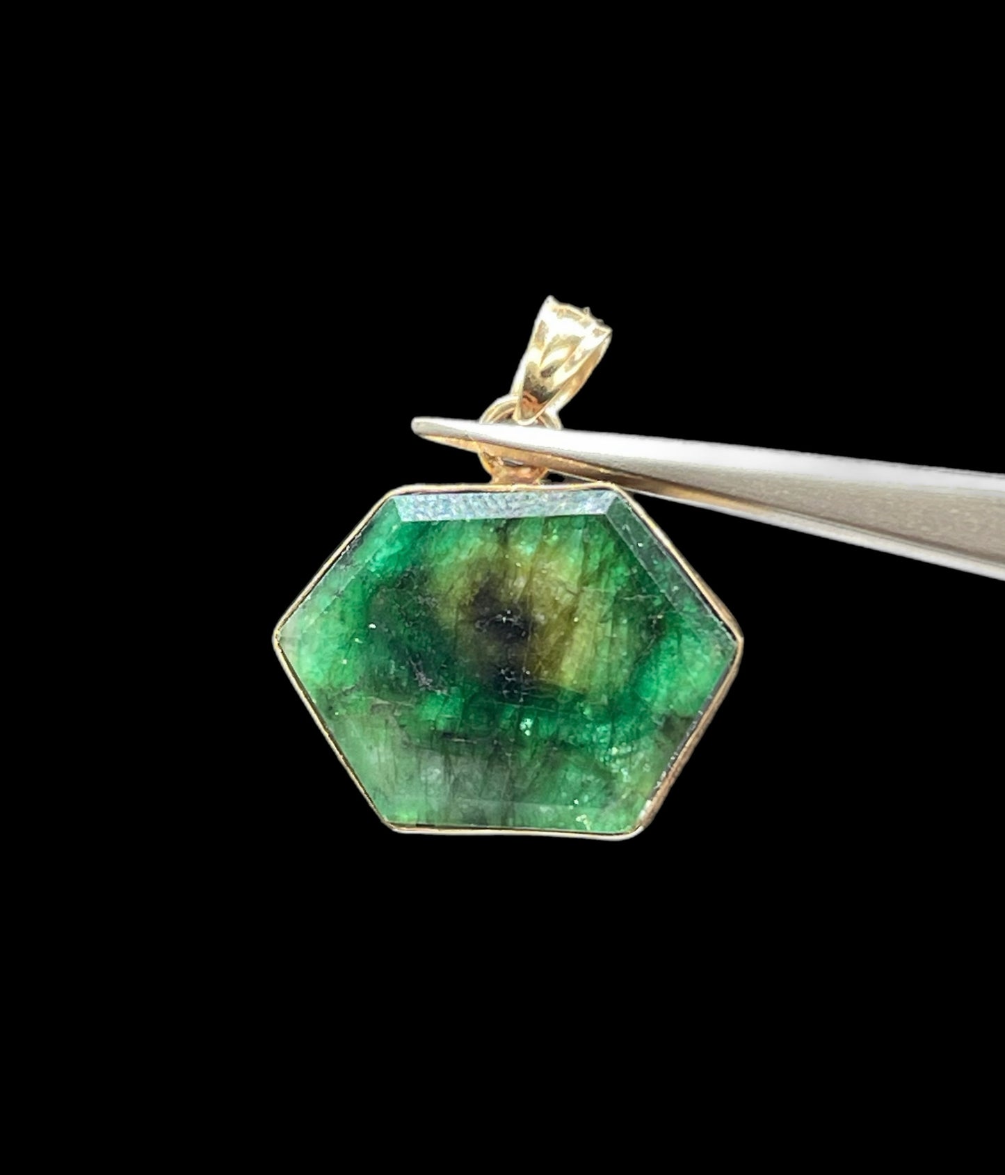 Natural Brazilian Emerald Slice 14k Yellow Gold Pendant