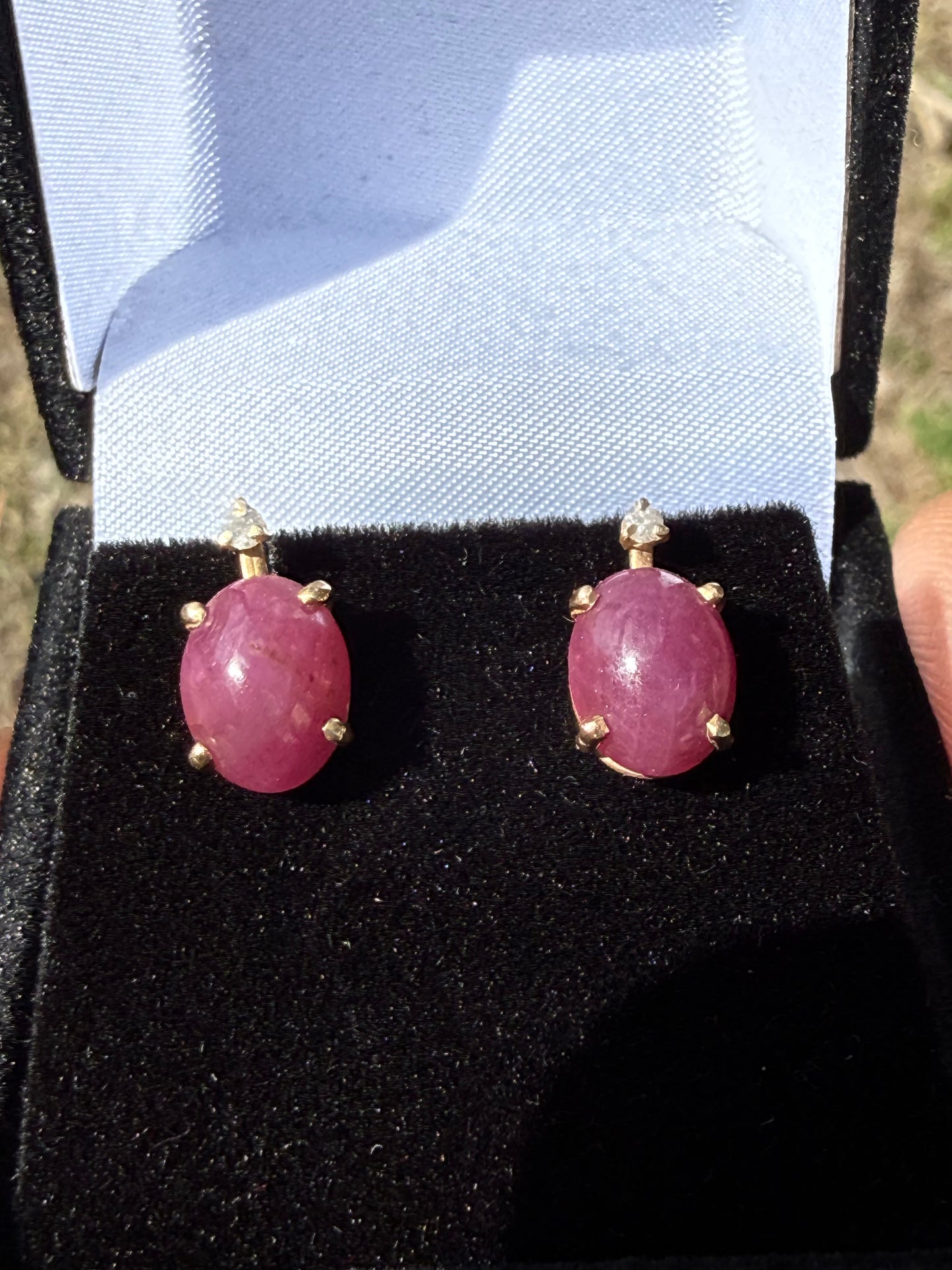 Natural Unheated Ruby Cabochon & Diamond 14K Yellow Gold Earrings – 7.00 CTW Ruby