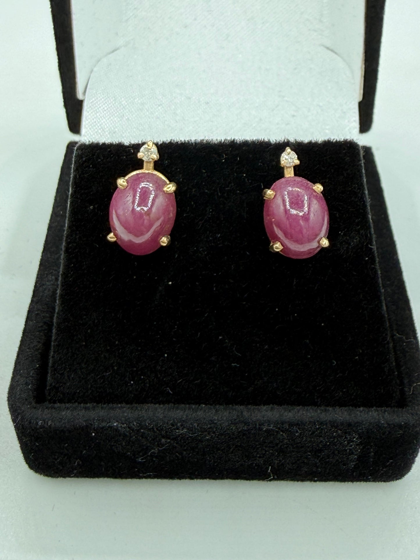 Natural Unheated Ruby Cabochon & Diamond 14K Yellow Gold Earrings – 7.00 CTW Ruby