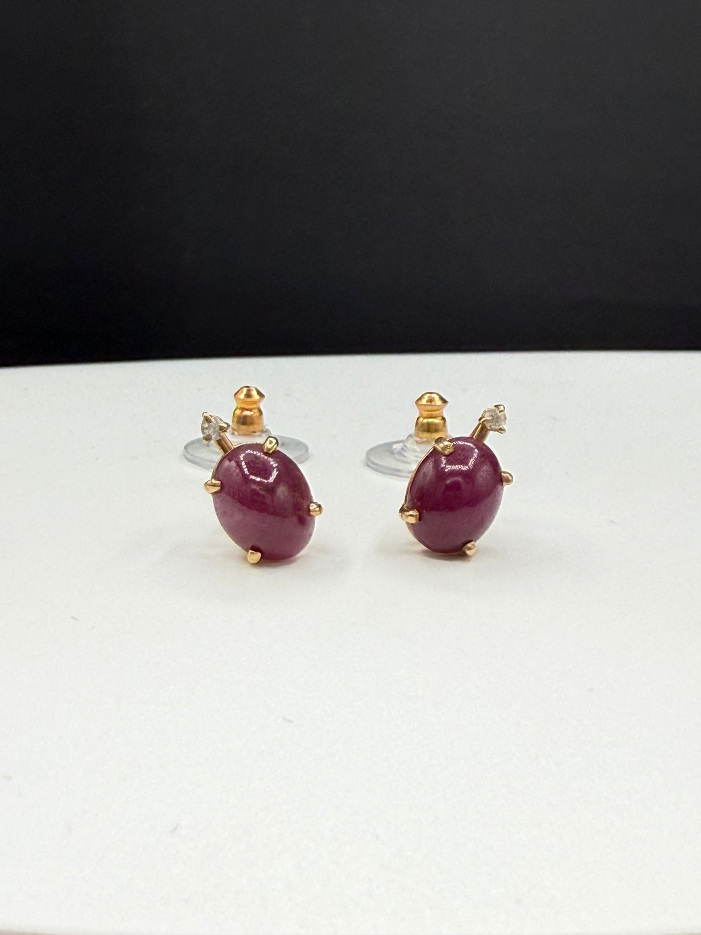 Natural Unheated Ruby Cabochon & Diamond 14K Yellow Gold Earrings – 7.00 CTW Ruby