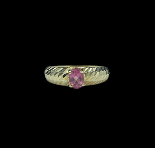 Natural Rubellite Tourmaline 14k Yellow Gold Ring (Size 10.25)