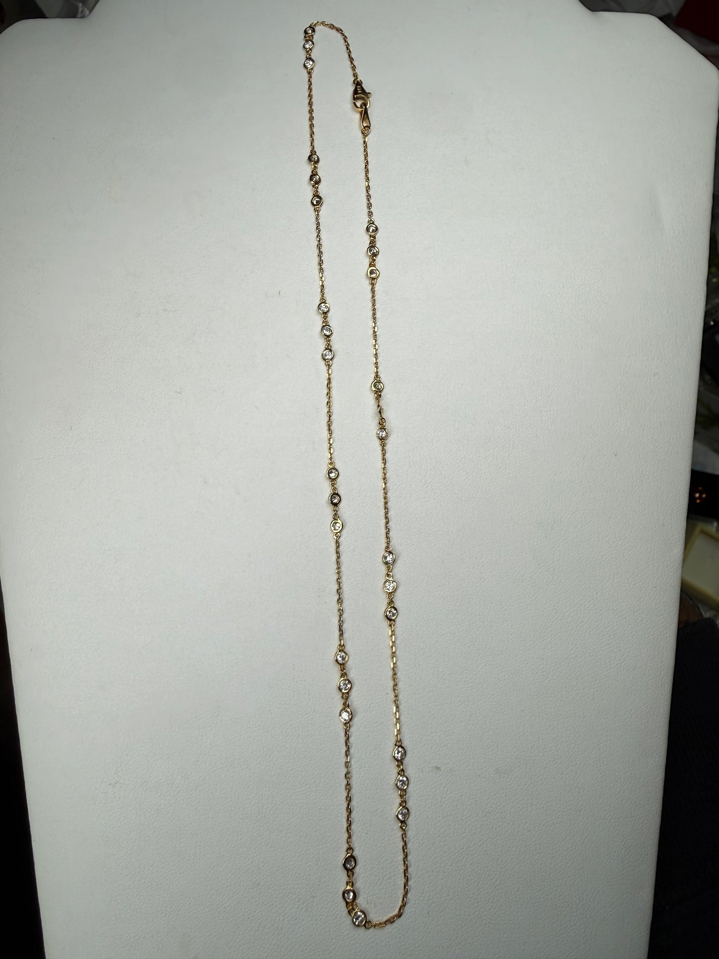 Natural Diamond By The Yard 14K Yellow Gold Necklace | 10 Stations 30 Diamonds | 18 Inches