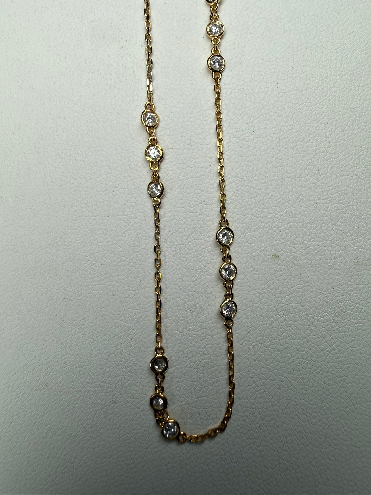 Natural Diamond By The Yard 14K Yellow Gold Necklace | 10 Stations 30 Diamonds | 18 Inches
