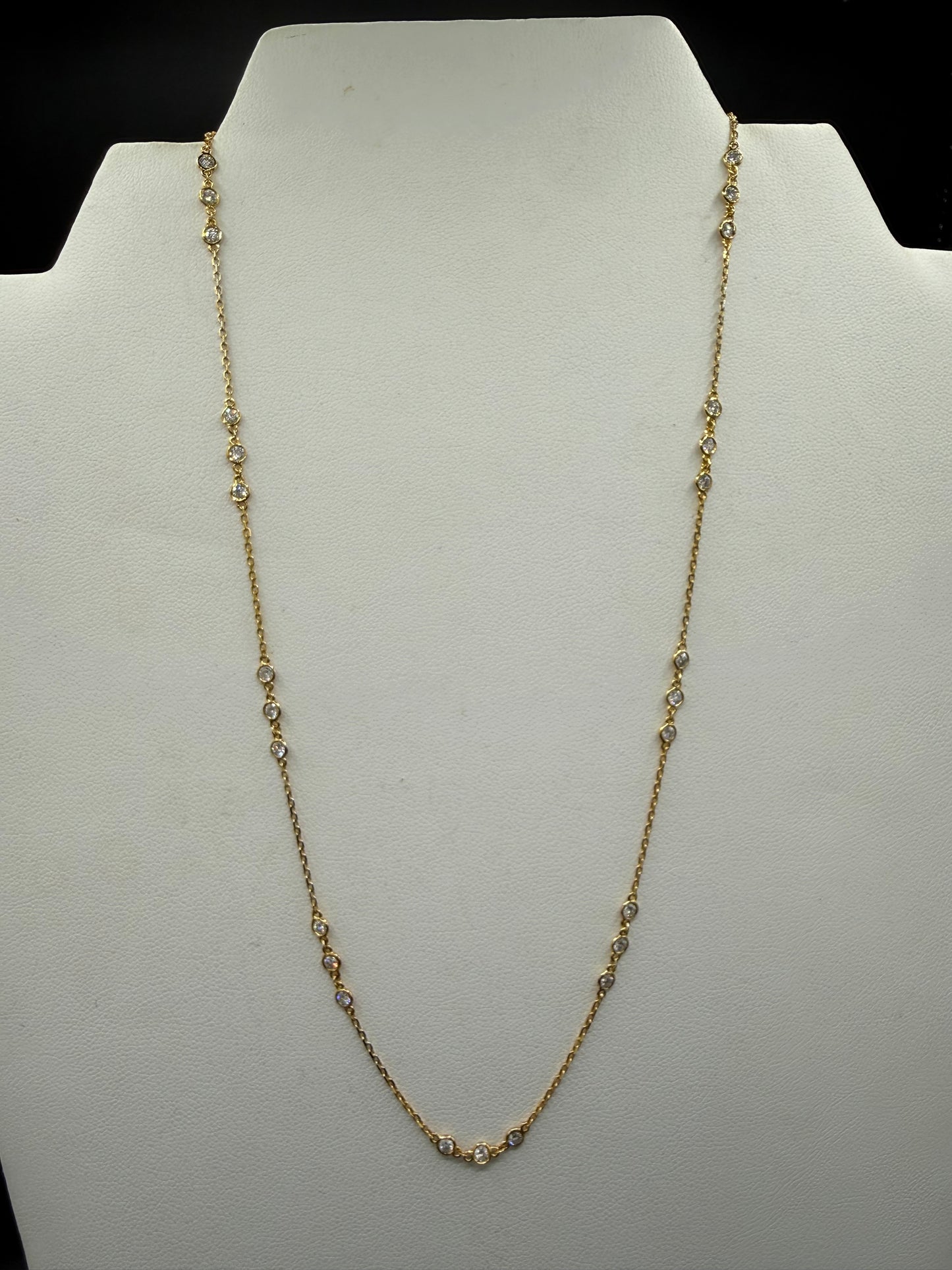 Natural Diamond By The Yard 14K Yellow Gold Necklace | 10 Stations 30 Diamonds | 18 Inches