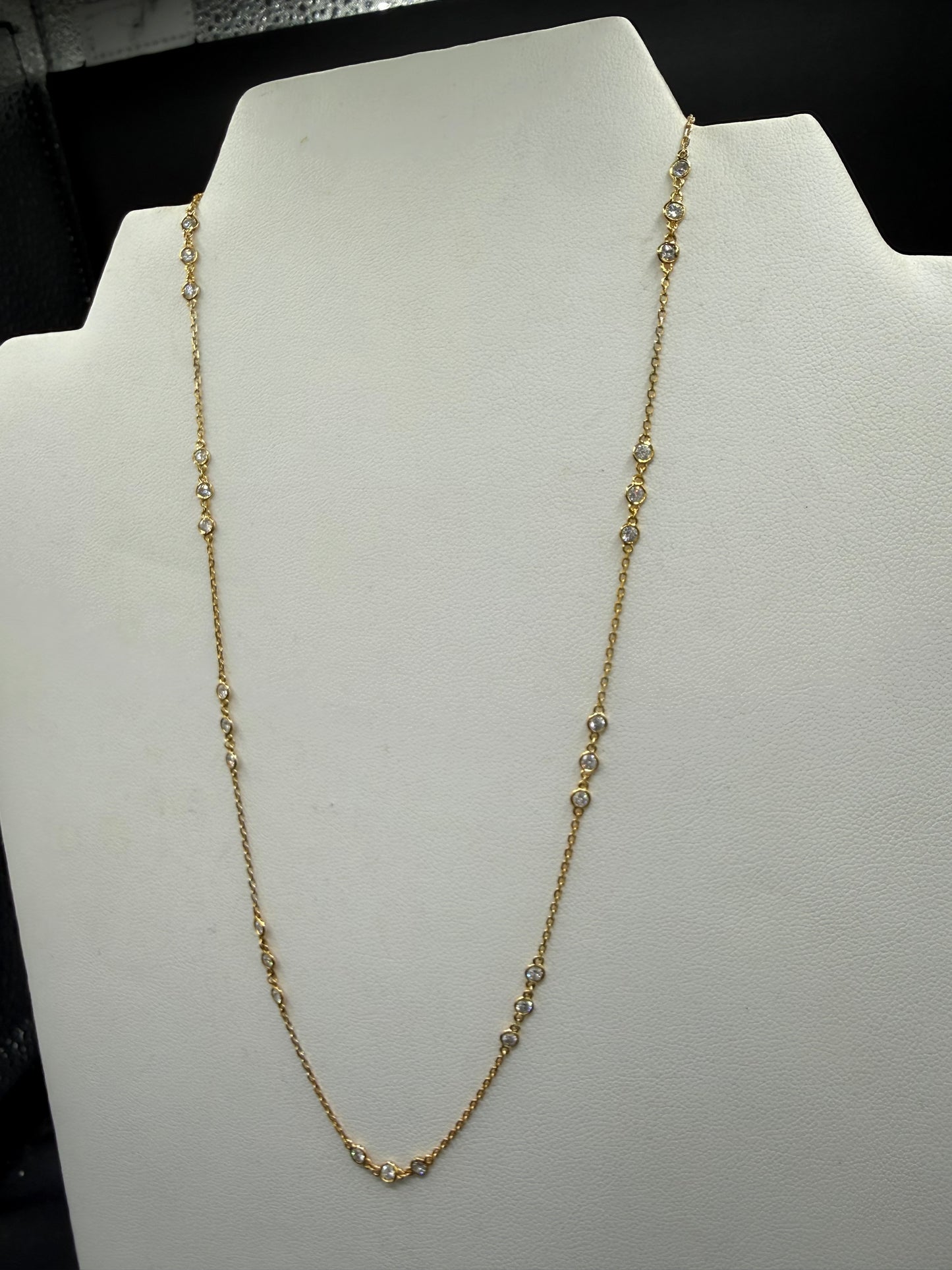 Natural Diamond By The Yard 14K Yellow Gold Necklace | 10 Stations 30 Diamonds | 18 Inches