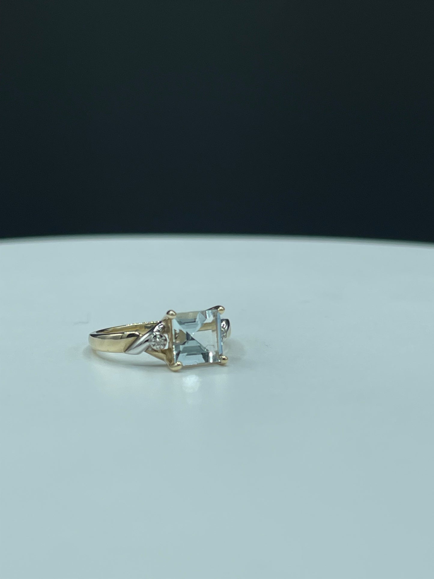 Natural Aquamarine & Diamond 10k Yellow Gold Ring (Size 7.25)