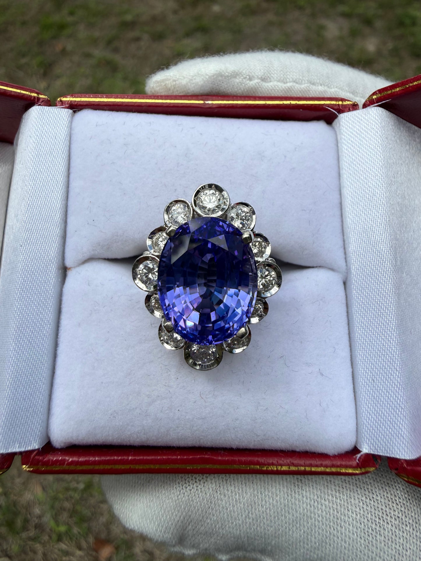 14.00 CTW Natural Tanzanite & Diamond Halo 14K White Gold Ring | Size 6.25