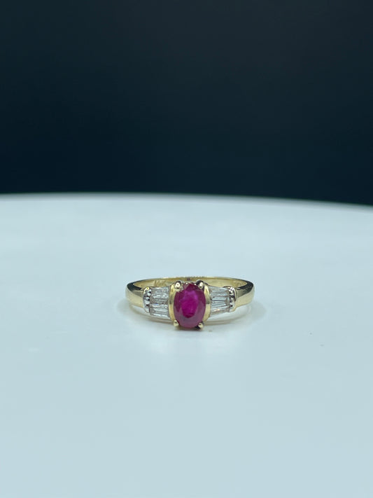 Natural Ruby & Diamond 14k Yellow Gold Ring (Size 5.75)