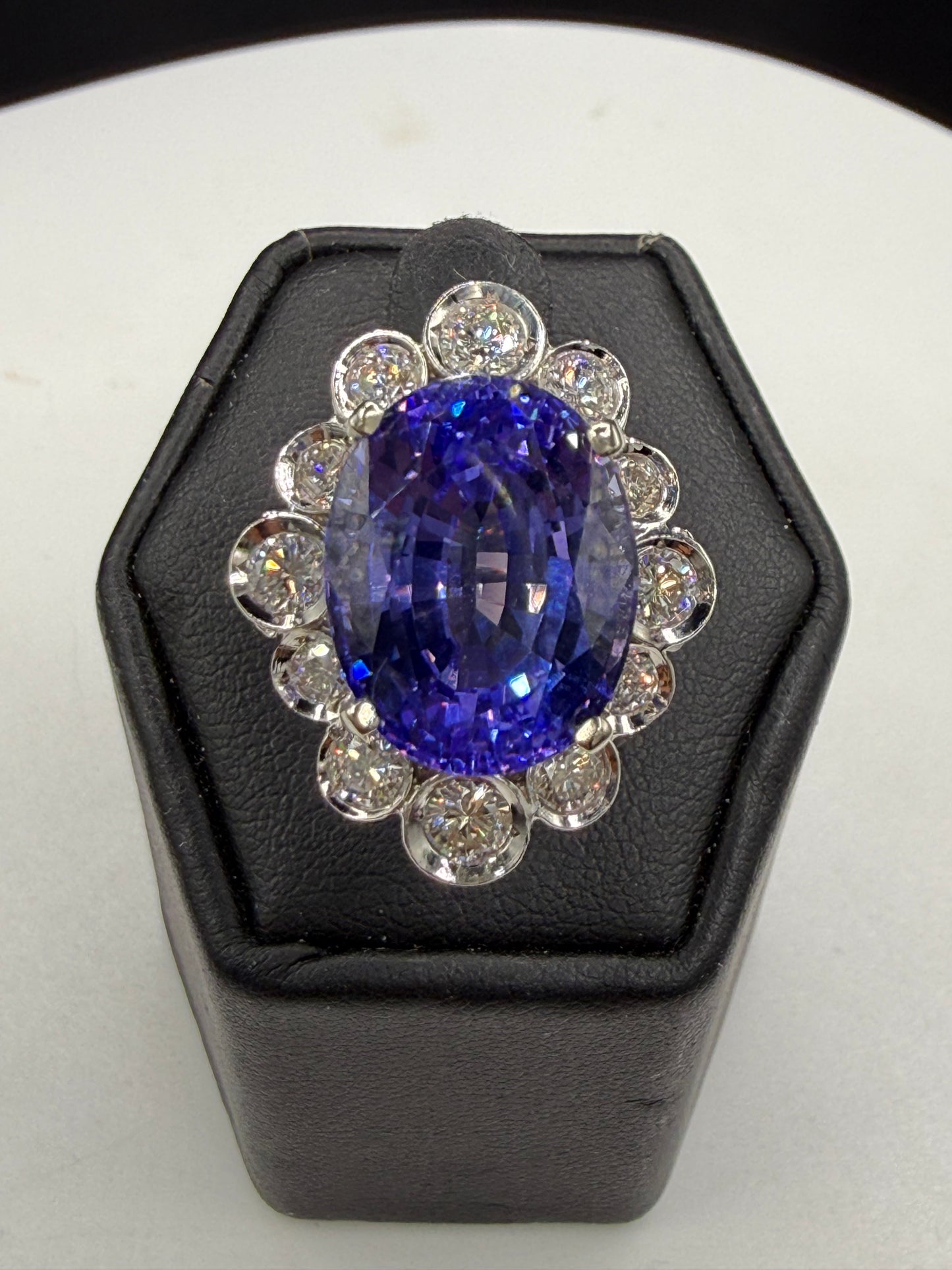 14.00 CTW Natural Tanzanite & Diamond Halo 14K White Gold Ring | Size 6.25
