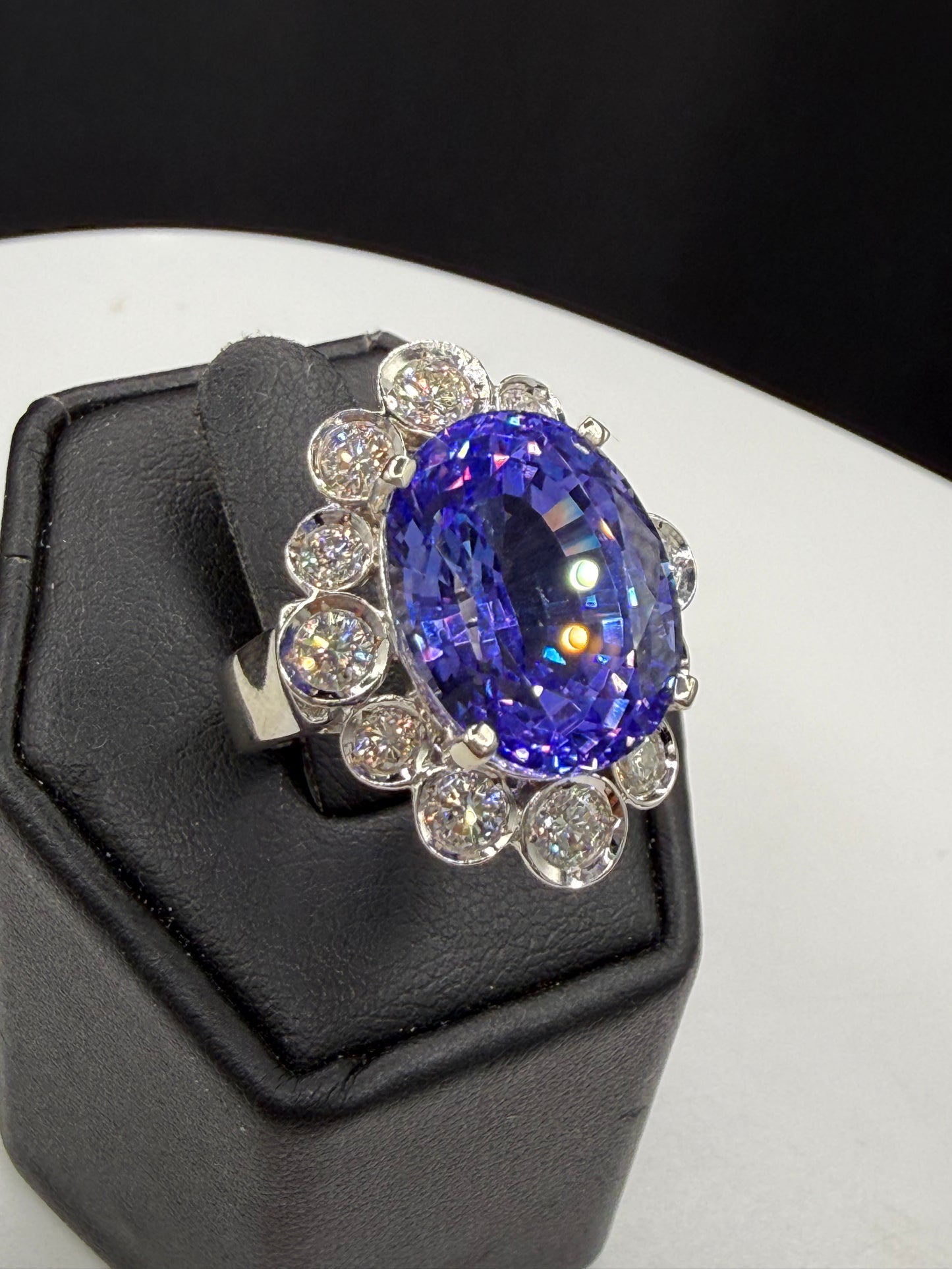 14.00 CTW Natural Tanzanite & Diamond Halo 14K White Gold Ring | Size 6.25