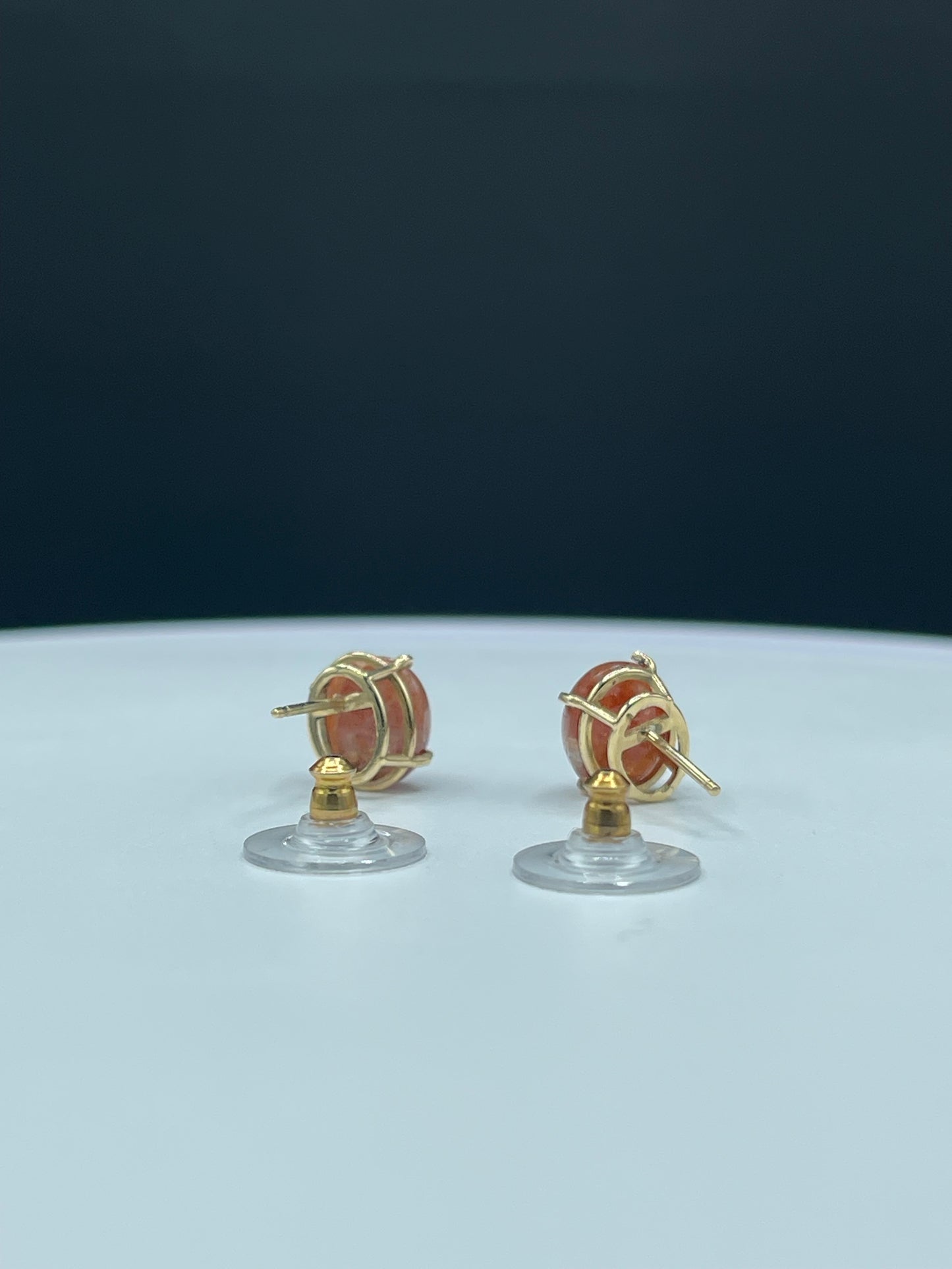 6.84 Carat Natural Sunstone 14k Yellow Gold Stud Earrings