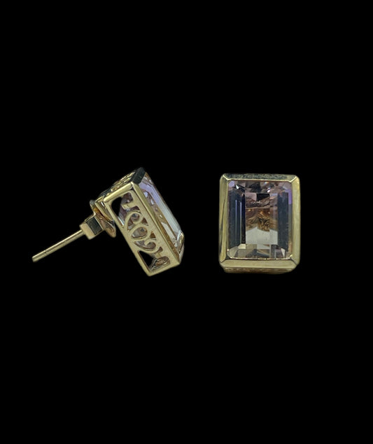 Natural Bolivian Ametrine 14k Yellow Gold Earrings