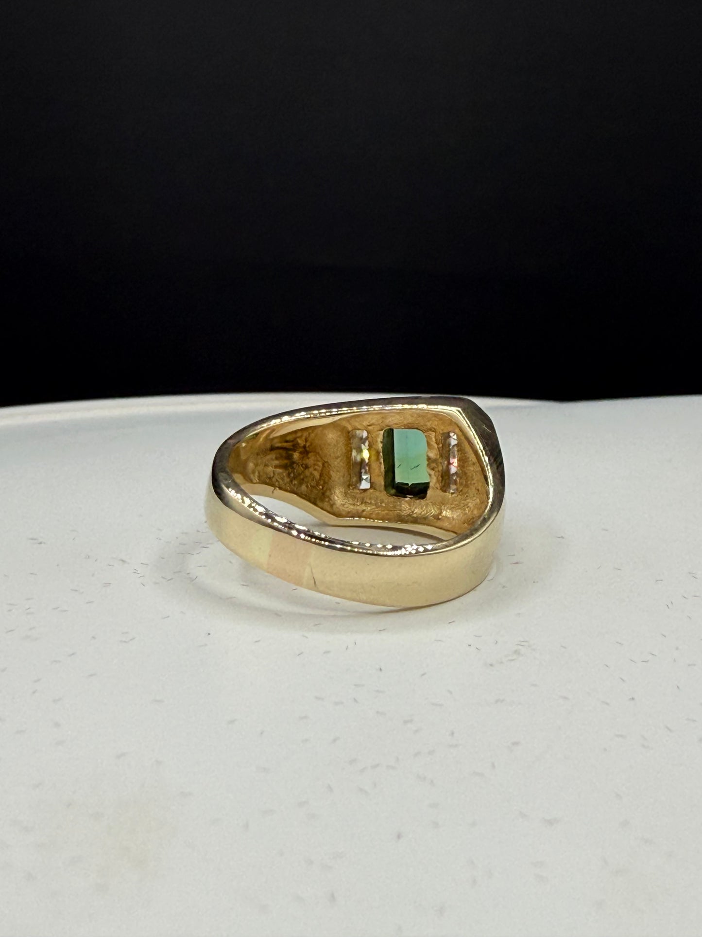 Vintage Natural Green Tourmaline & Diamond 14k Yellow Gold Ring (Size 9.5)