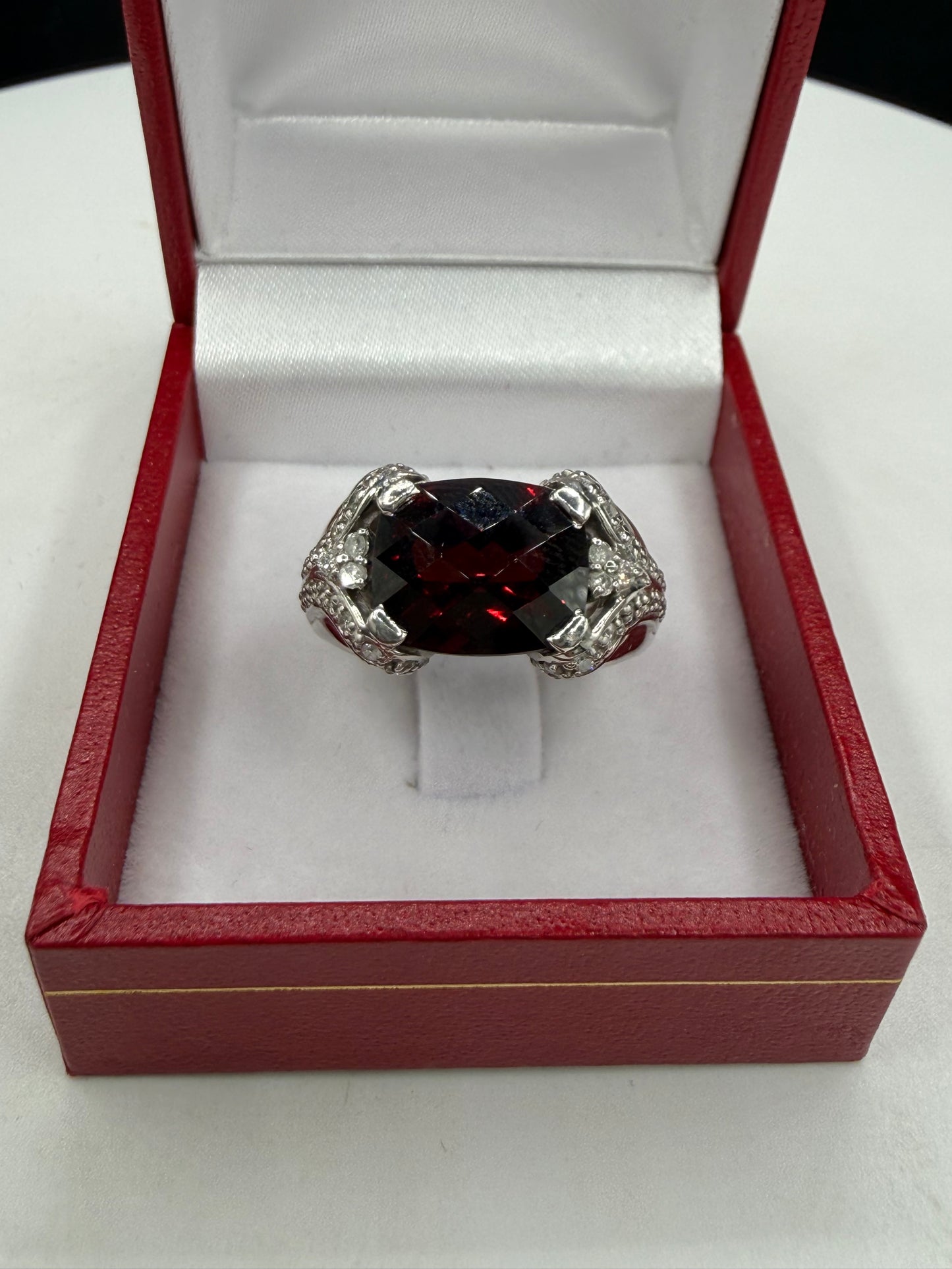 Natural Garnet & Diamond 950 Platinum Ring | Size 6 | 5.00 Ct Garnet | 0.38 Ct Diamond