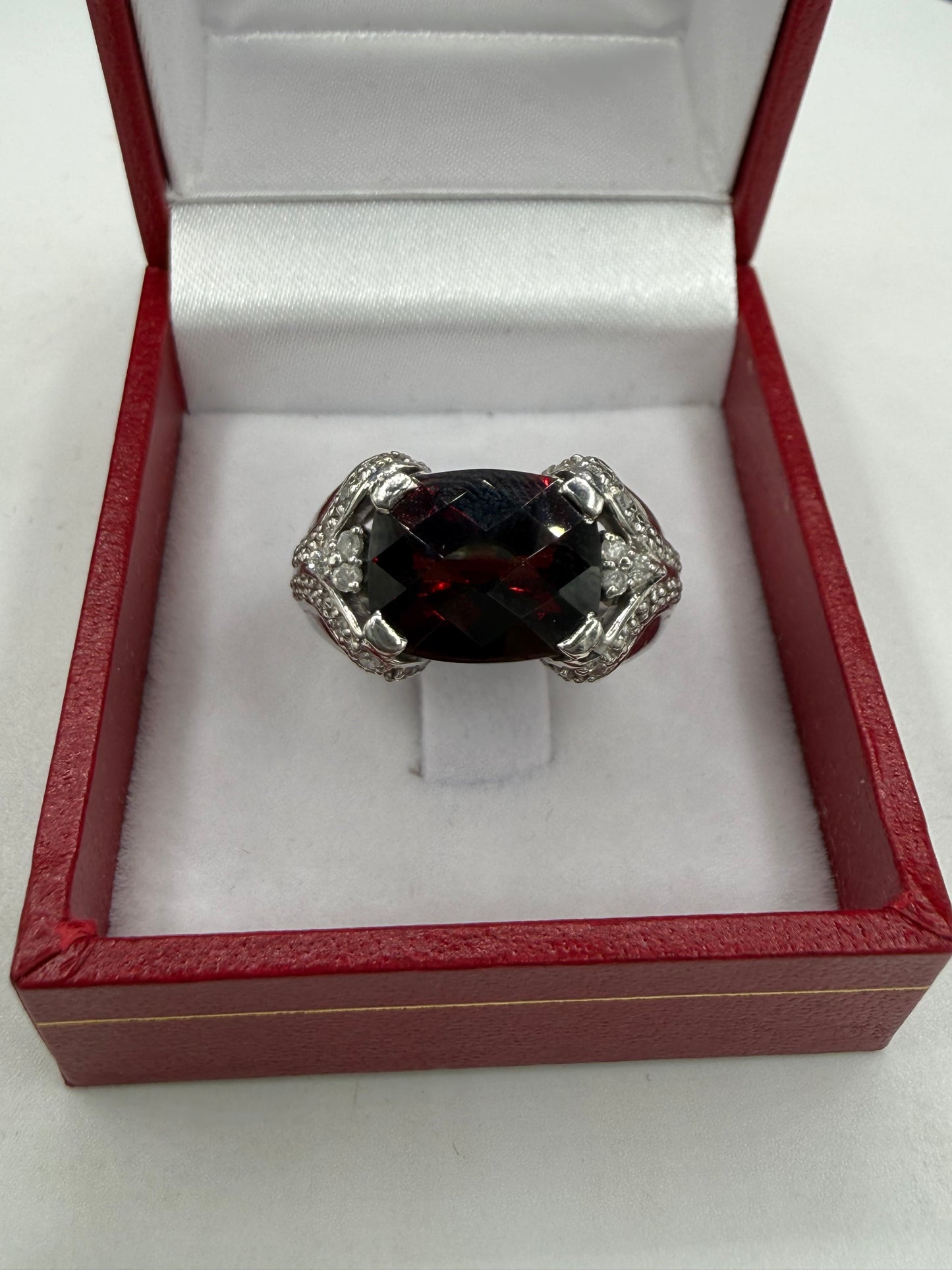 Natural Garnet & Diamond 950 Platinum Ring | Size 6 | 5.00 Ct Garnet | 0.38 Ct Diamond