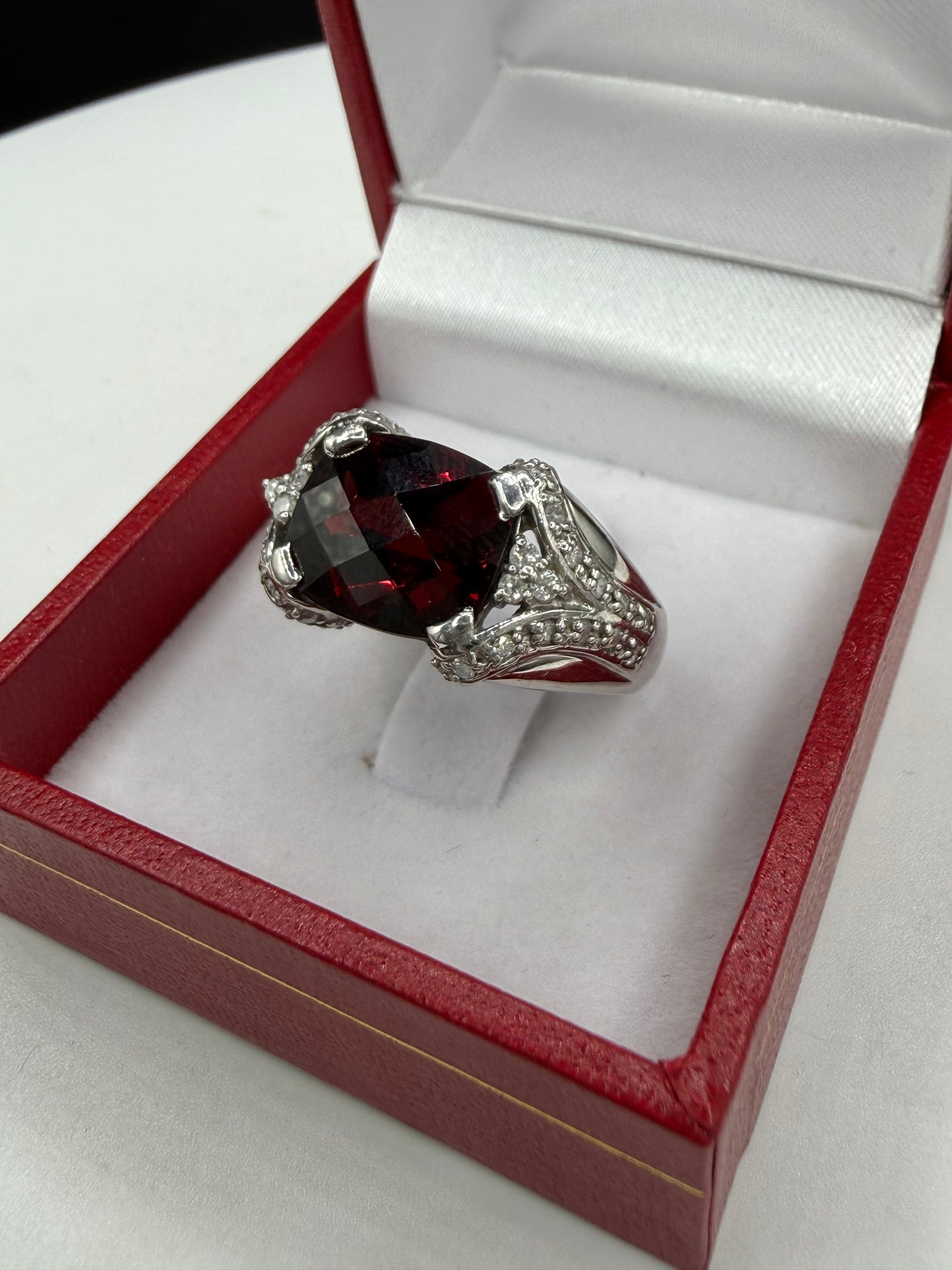 Natural Garnet & Diamond 950 Platinum Ring | Size 6 | 5.00 Ct Garnet | 0.38 Ct Diamond