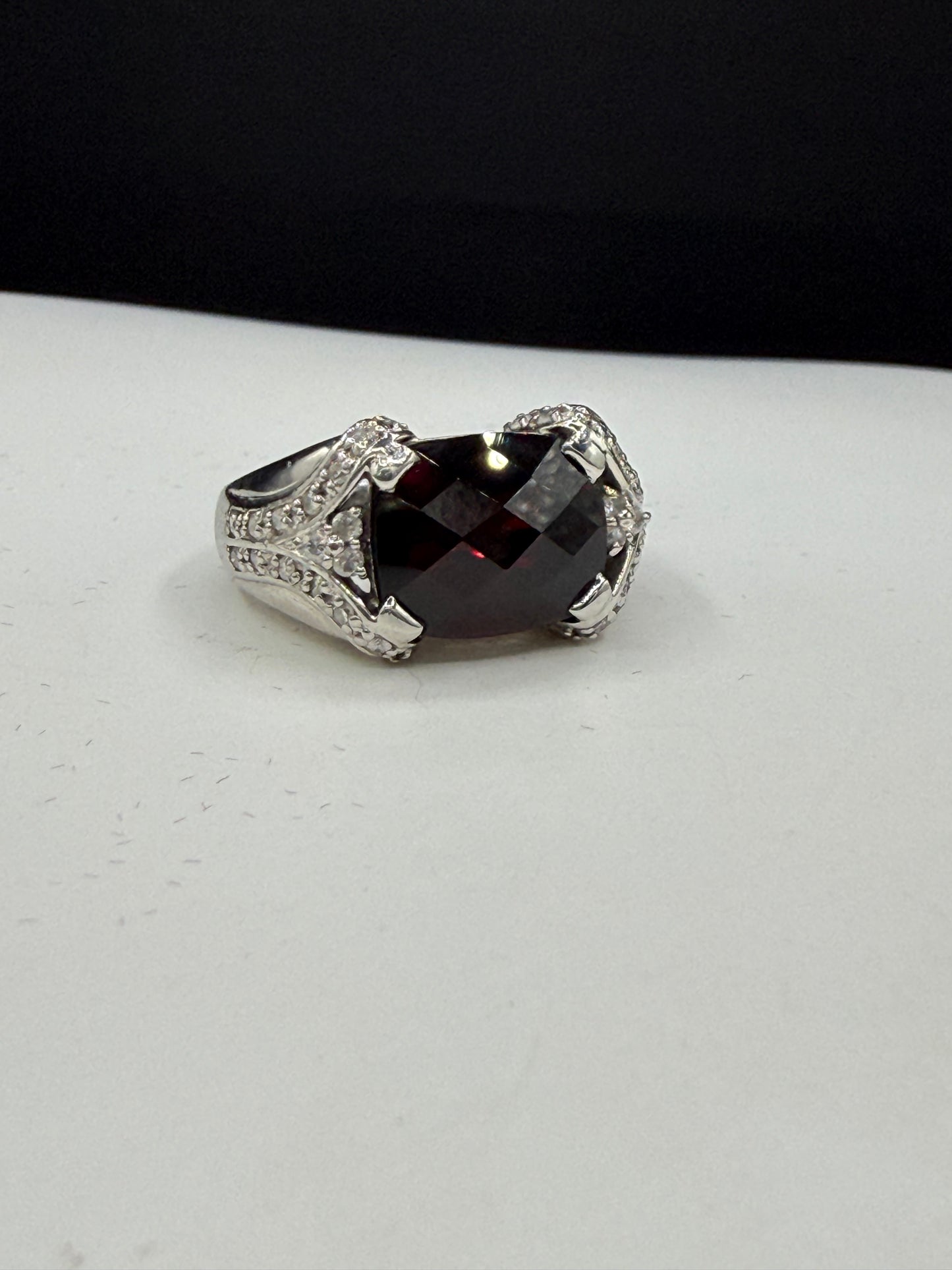 Natural Garnet & Diamond 950 Platinum Ring | Size 6 | 5.00 Ct Garnet | 0.38 Ct Diamond