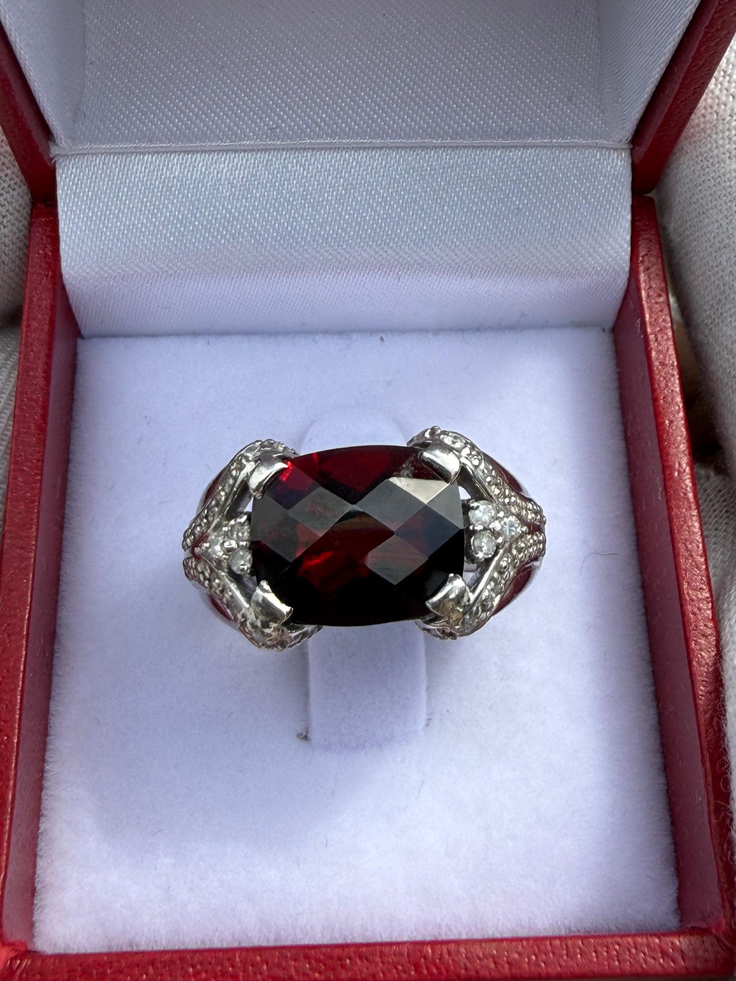 Natural Garnet & Diamond 950 Platinum Ring | Size 6 | 5.00 Ct Garnet | 0.38 Ct Diamond
