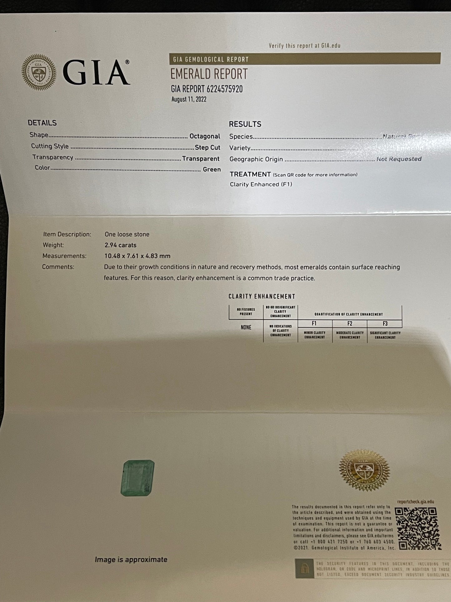 GIA Certified 2.94 Carat Natural Emerald Emerald Cut Loose Gemstone 10.48 x 7.61 x 4.83 MM