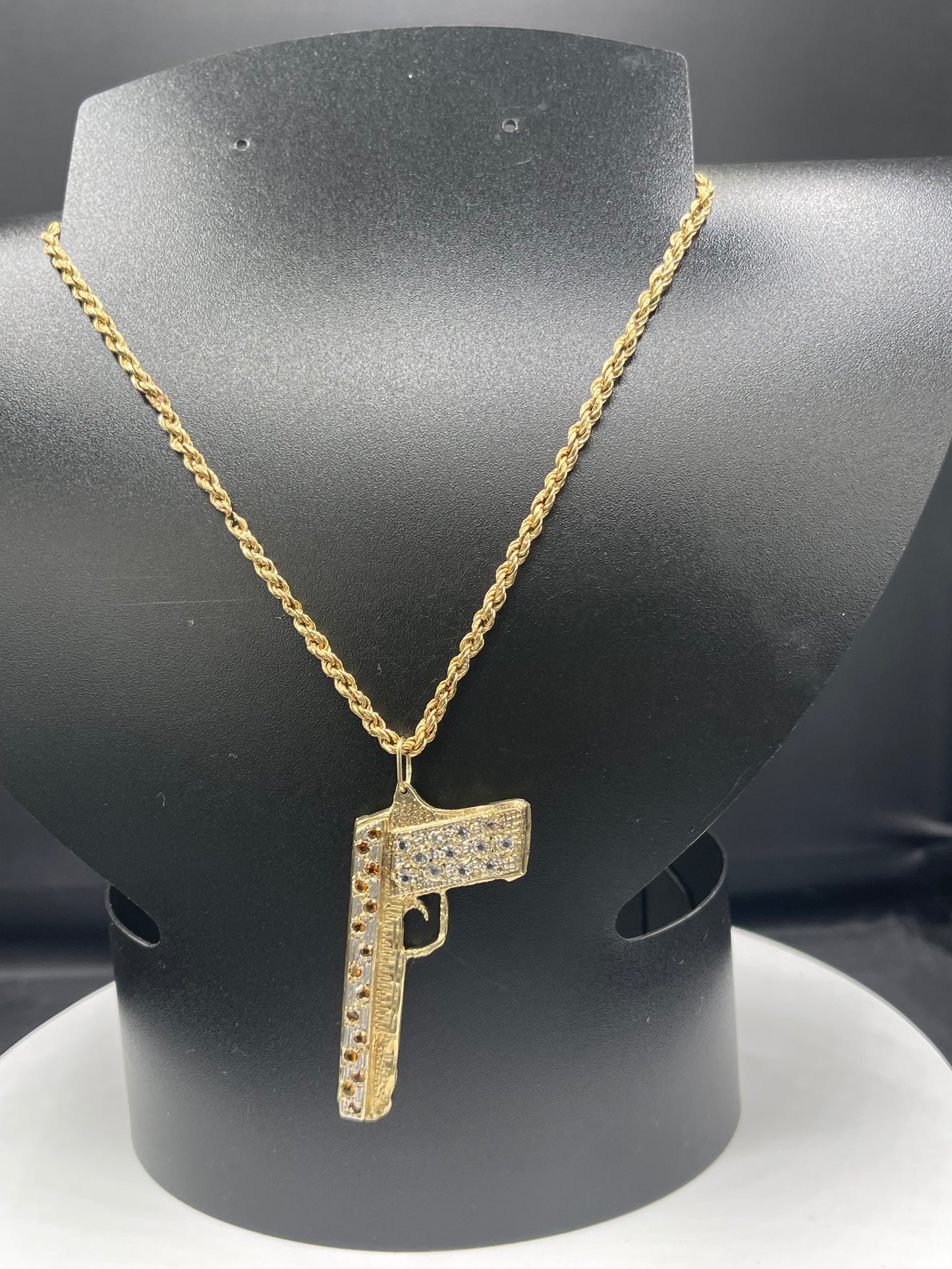 Custom Solid 14k Yellow Gold 1911 Unisex Pistol Pendant Necklace