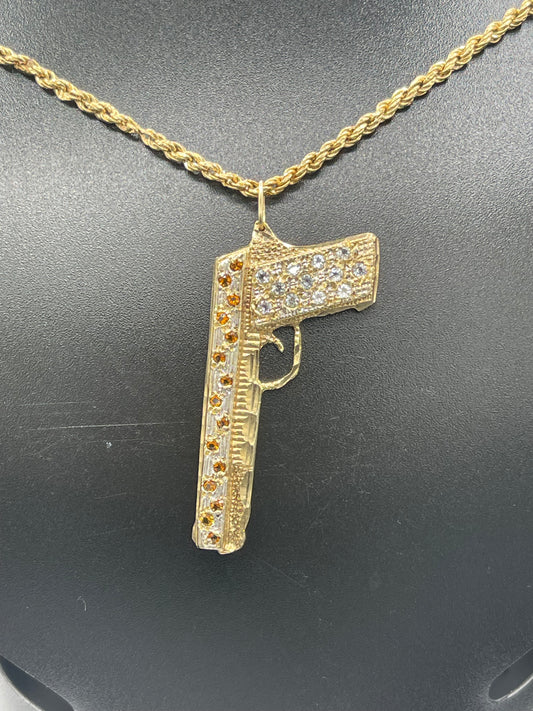 Custom Solid 14k Yellow Gold 1911 Unisex Pistol Pendant Necklace