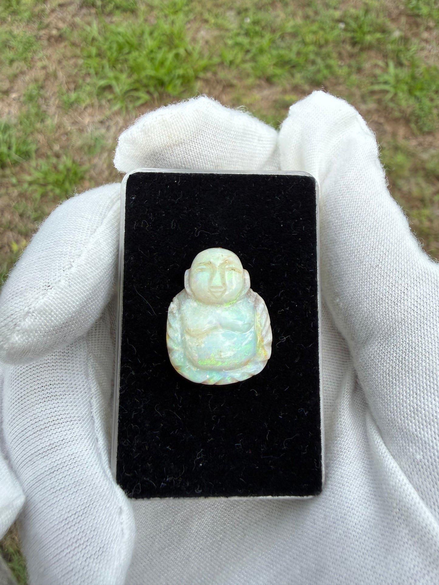 Natural Australian Opal Buddha Carving 13.90 Carats 19.88 x 15.11 MM Hand Carved Loose Gemstone