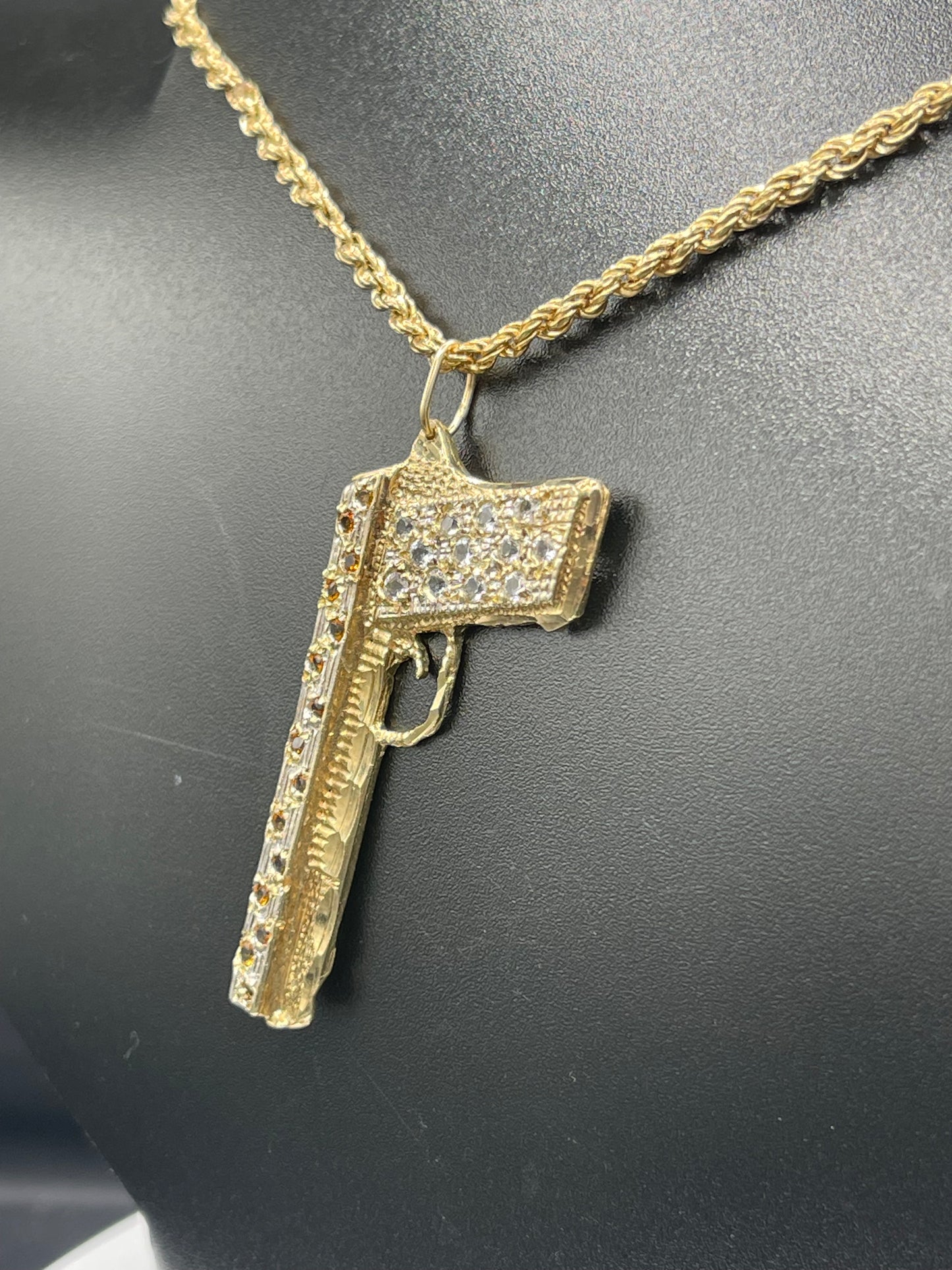 Custom Solid 14k Yellow Gold 1911 Unisex Pistol Pendant Necklace