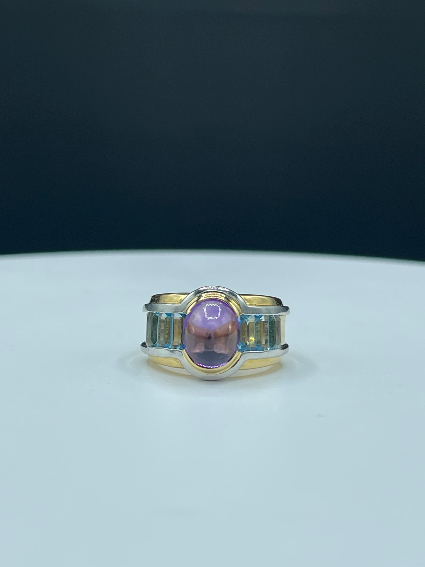 Vintage 4.68 Carat Natural Amethyst & Blue Topaz 18k Yellow Gold + Platinum Ring (Size 6.5)