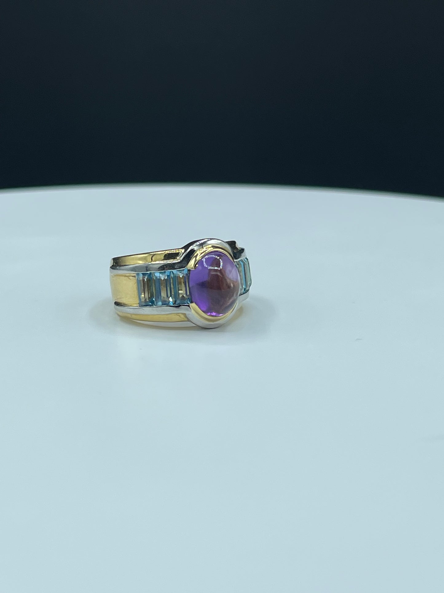 Vintage 4.68 Carat Natural Amethyst & Blue Topaz 18k Yellow Gold + Platinum Ring (Size 6.5)