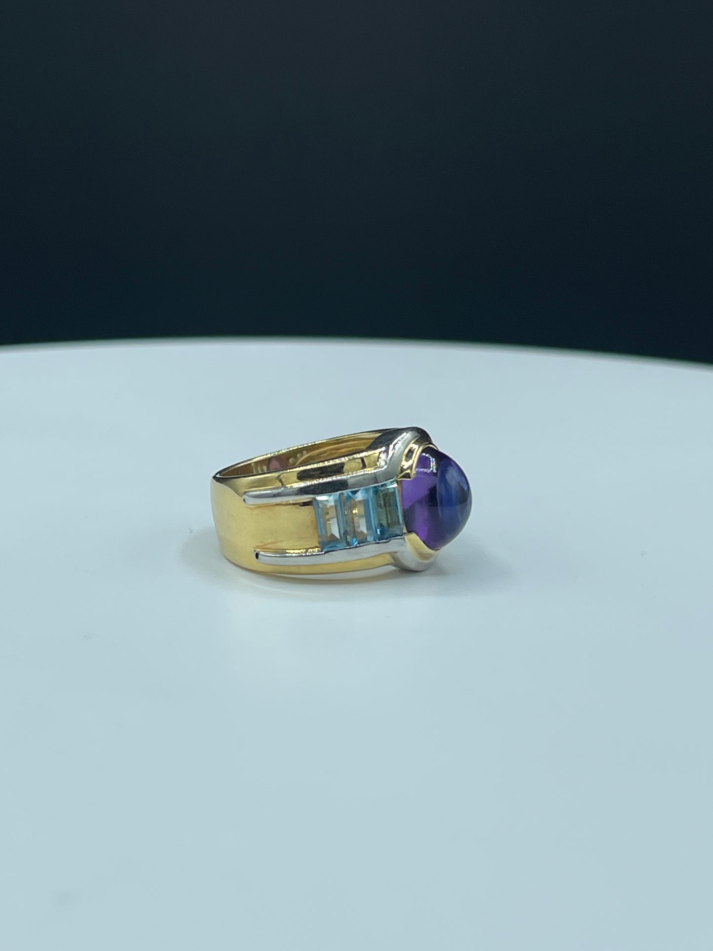 Vintage 4.68 Carat Natural Amethyst & Blue Topaz 18k Yellow Gold + Platinum Ring (Size 6.5)